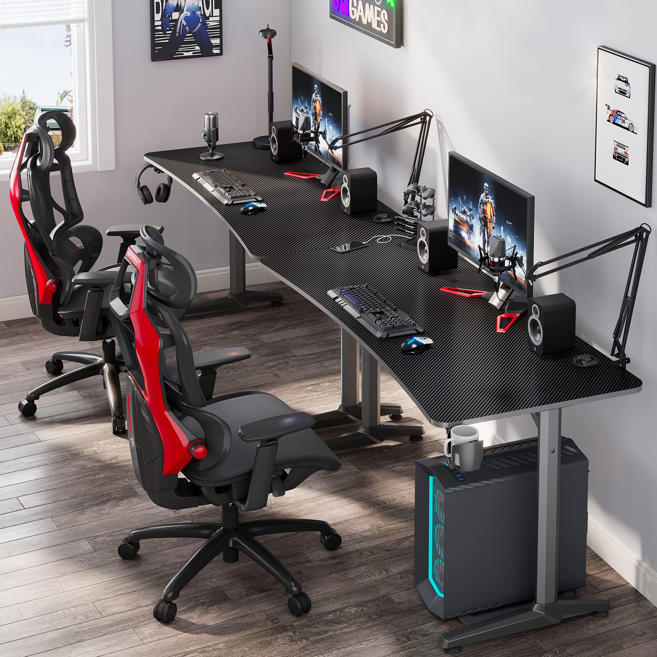 EUREKA ERGONOMIC 60 Inch Curved Gaming Desk with Large Adjustable Keyboard Tray - Perfect for PC Gaming, Streaming & Home Office Setup