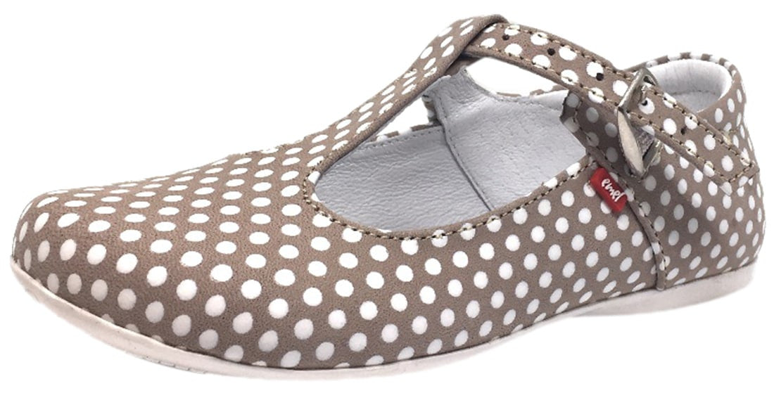 Emel Girls' Polka Dot Light Tan Leather T-Strap Mary Jane Shoes - Comfortable & Stylish for School, Parties & Special Occasions