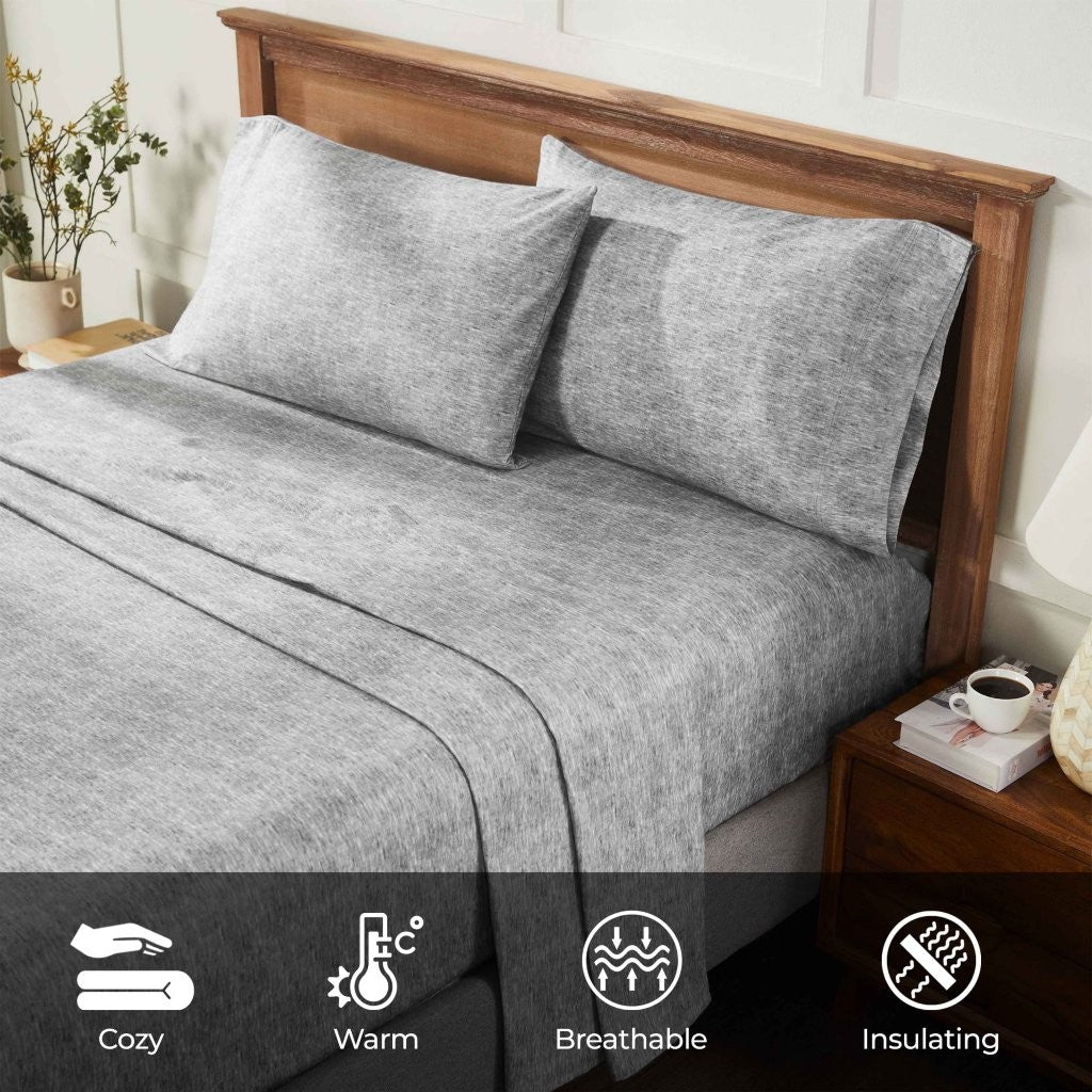 Premium Melange Flannel Cotton Two-Toned Brushed Deep Pocket Sheet Set - Ultra Soft & Cozy for Winter Nights, Perfect for Bedroom Comfort & Warmth