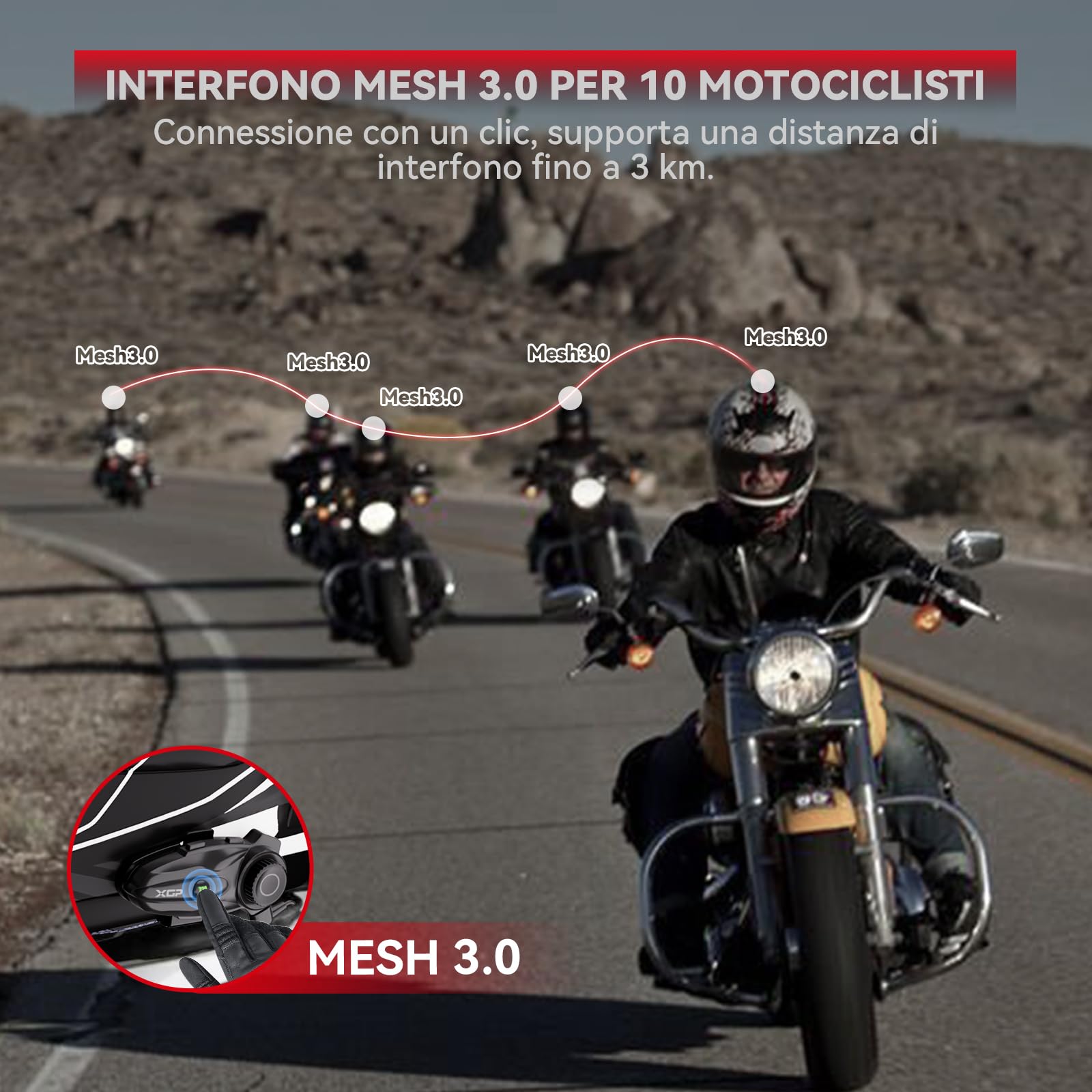 X10 10 Riders Motorcycle Bluetooth Intercom Headset V5.3 - 3000m Range Mesh Communication System with Hi-Fi Speakers & Audio Multitasking for Helmets - Perfect for Group Riding on Motorcycles, ATVs, Snowmobiles & Skiing (1 Pack)
