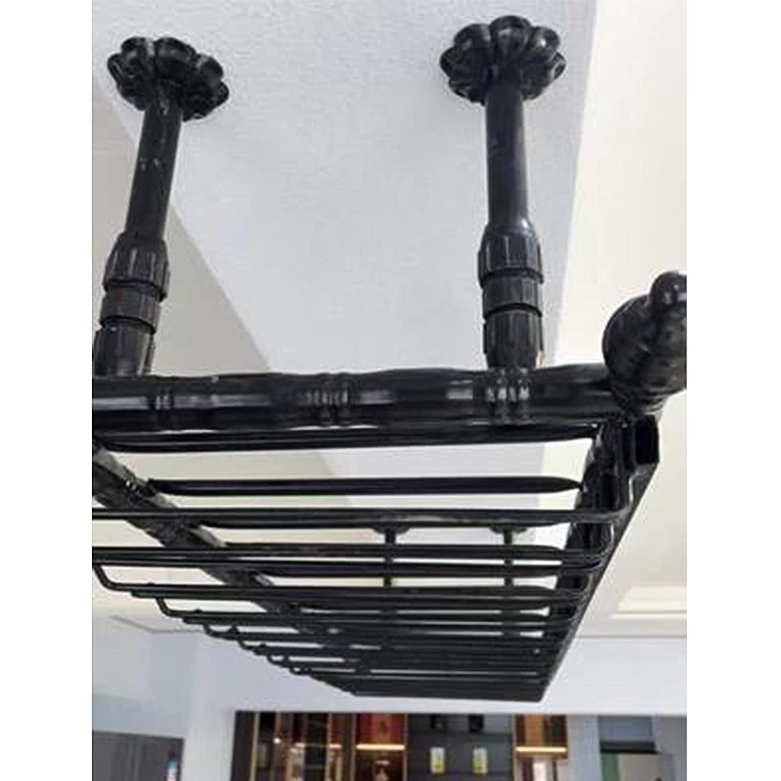 Industrial Metal Ceiling & Wall Mounted Wine Rack - 60cm Hanging Wine Glass & Bottle Holder with Stemware Storage Shelf | Perfect for Home Bars, Restaurants & Wine Cellars