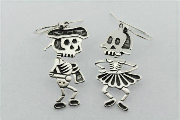 Sterling Silver La Calavera Ballerina Earrings - Elegant Sugar Skull Dangle Earrings for Women, Perfect for Day of the Dead Celebrations, Halloween Costumes & Boho Fashion