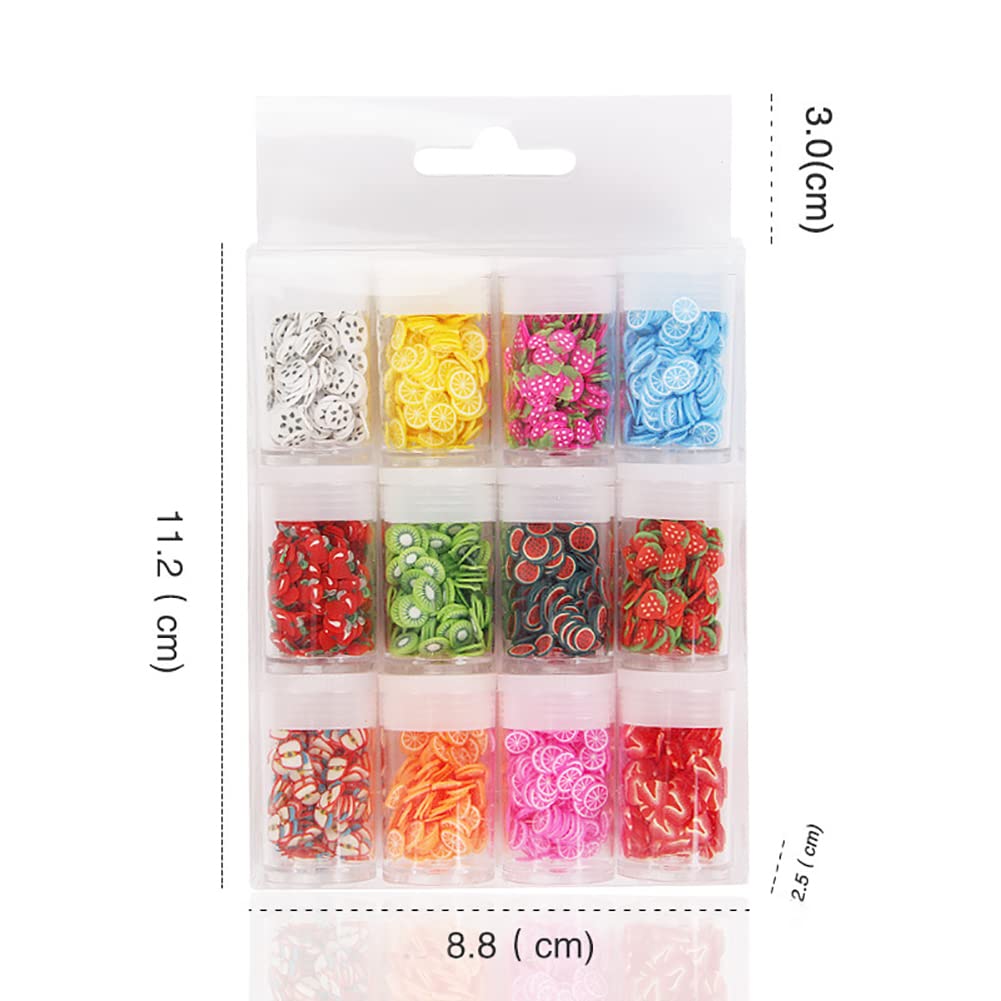 12PCS Fruit Clay Slices for Nail Art - Resin Charm Decorations, Mini Slime Charms & Small Fruit Nail Stickers - Perfect for DIY Nail Designs, Resin Jewelry Making and Craft Projects