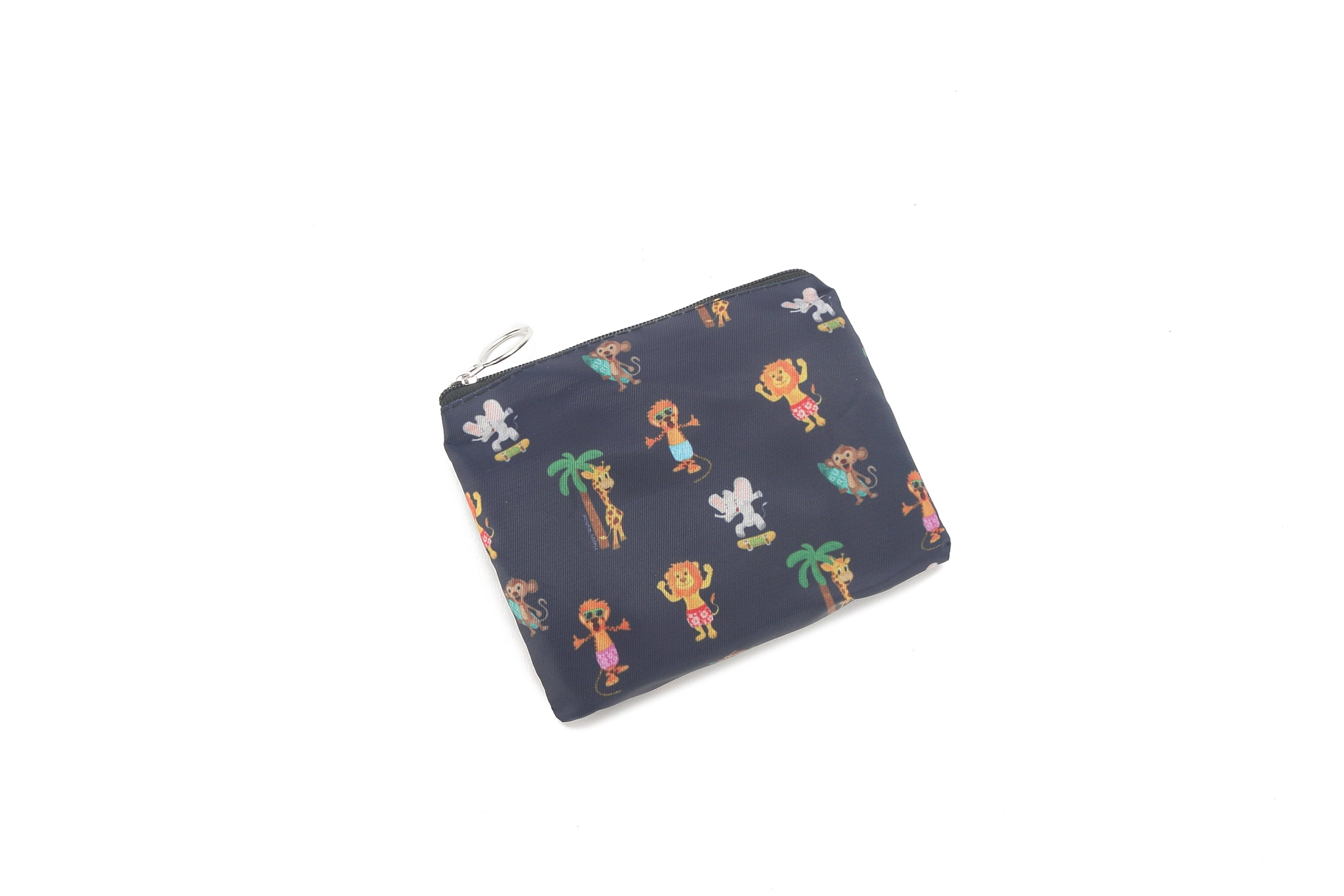 Foldable Reusable Shopping Bag with Zoo Animals Print - Navy Blue Eco-Friendly Grocery Tote for Groceries, Beach, Picnics & Travel