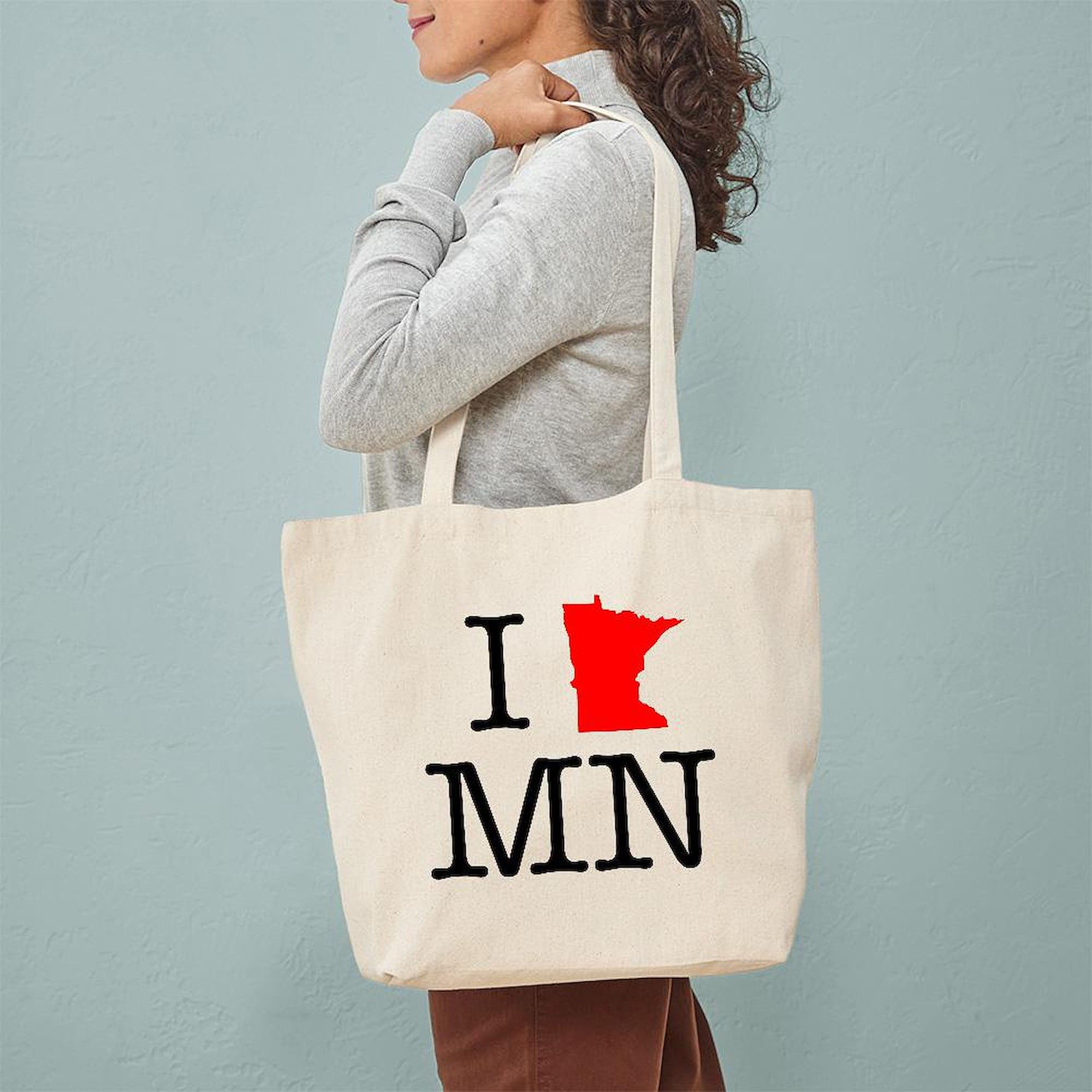 I Love MN Minnesota Tote Bag - Natural Canvas Reusable Shopping Bag for Groceries, Beach & Everyday Use