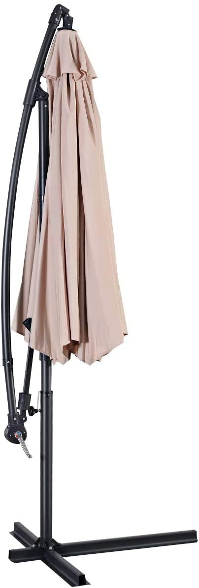 HAPPYGRILL 10ft Outdoor Patio Umbrella with Crank Tilt - Sun Shade Offset Umbrella for Table, Deck, Poolside & Backyard (Beige) - Perfect for Outdoor Dining, Lounging & Summer Relaxation
