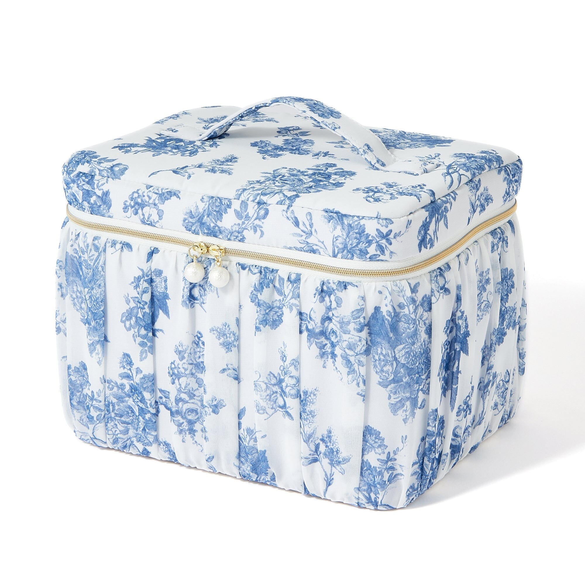 Classic Floral Vanity Pouch - Large Makeup Bag for Women, Navy Blue Cosmetic Organizer - Perfect for Travel, Gym & Everyday Essentials Storage