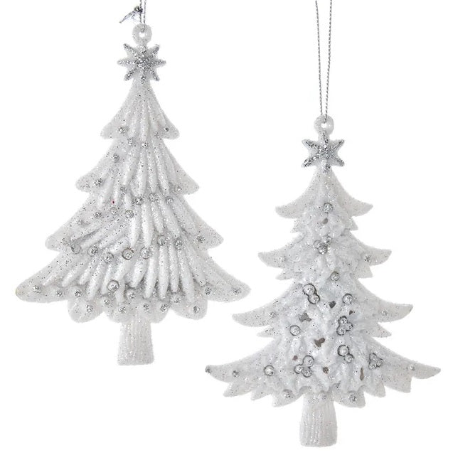 5 Pack Silver & White Glitter Christmas Tree Ornaments - Elegant Holiday Decor for Xmas Tree, Home, Party & Gift Giving