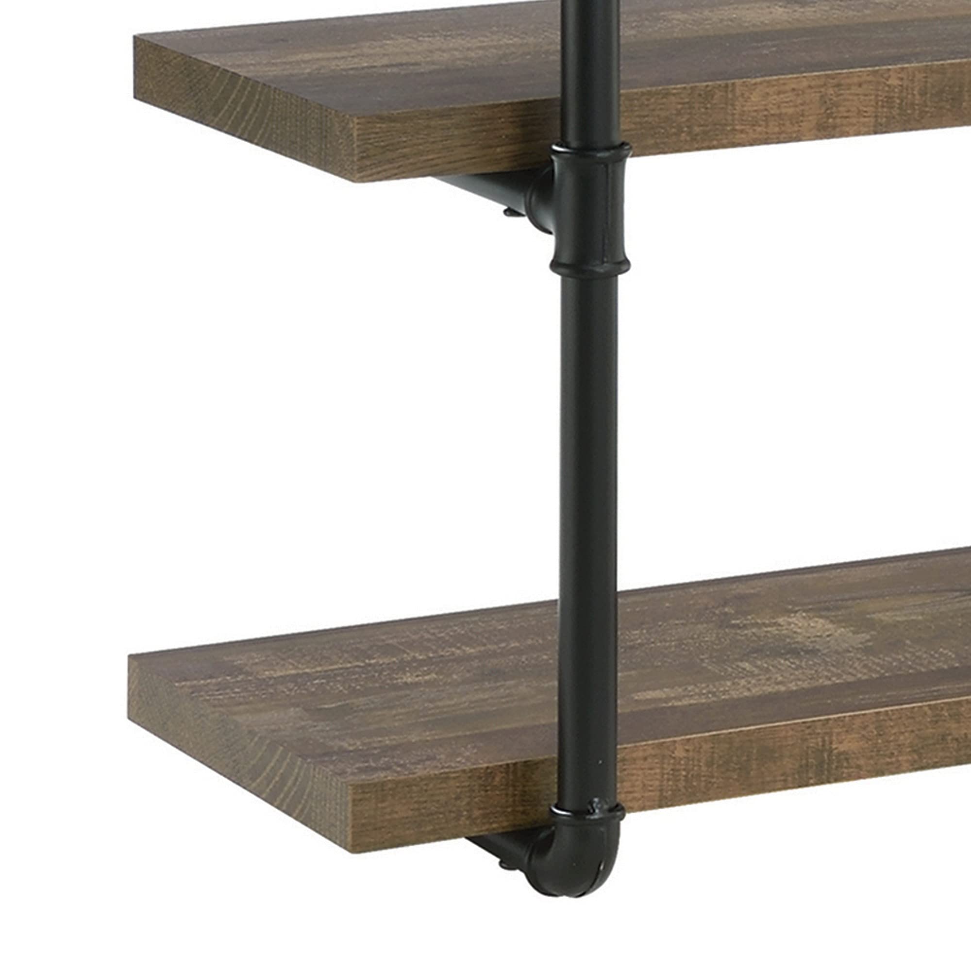 Benjara 4-Tier Wall Shelf with Industrial Pipe Design Frame - Rustic Brown for Living Room, Bedroom & Office Storage