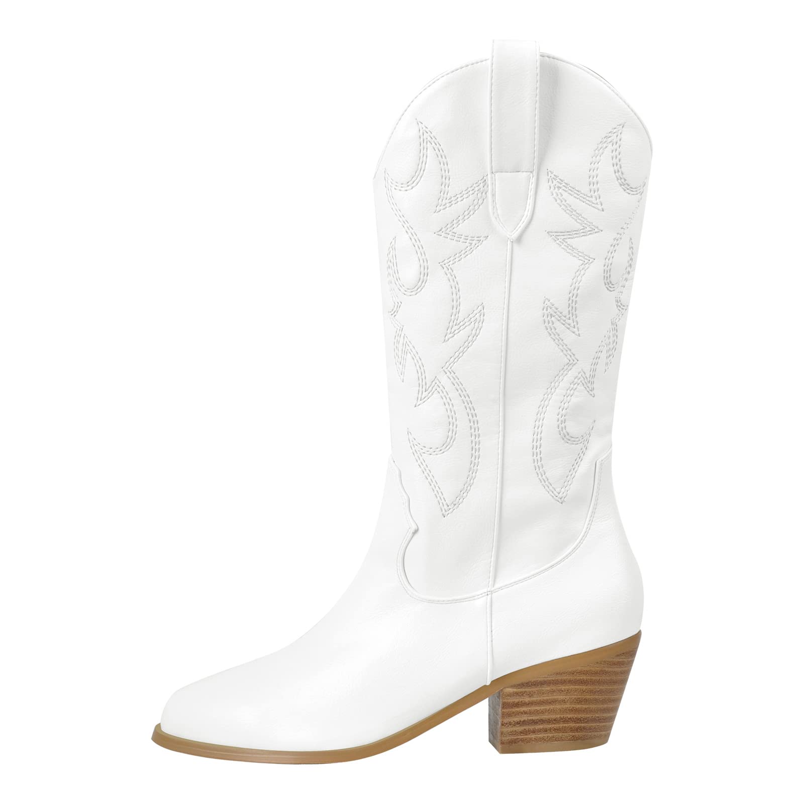 Richealnini Women's Embroidered Cowboy Boots - Pull-On Mid Calf Western Booties for Country Dancing, Rodeo & Fashion Outfits