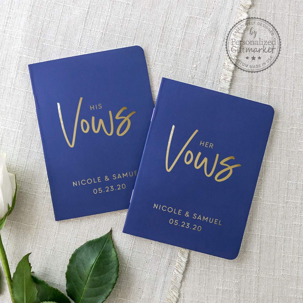 Personalized Vow Books for Wedding & Anniversary - His & Hers Set of 2 - Navy & Gold Script - Perfect for Vow Renewals, Ceremonies & Romantic Gifts