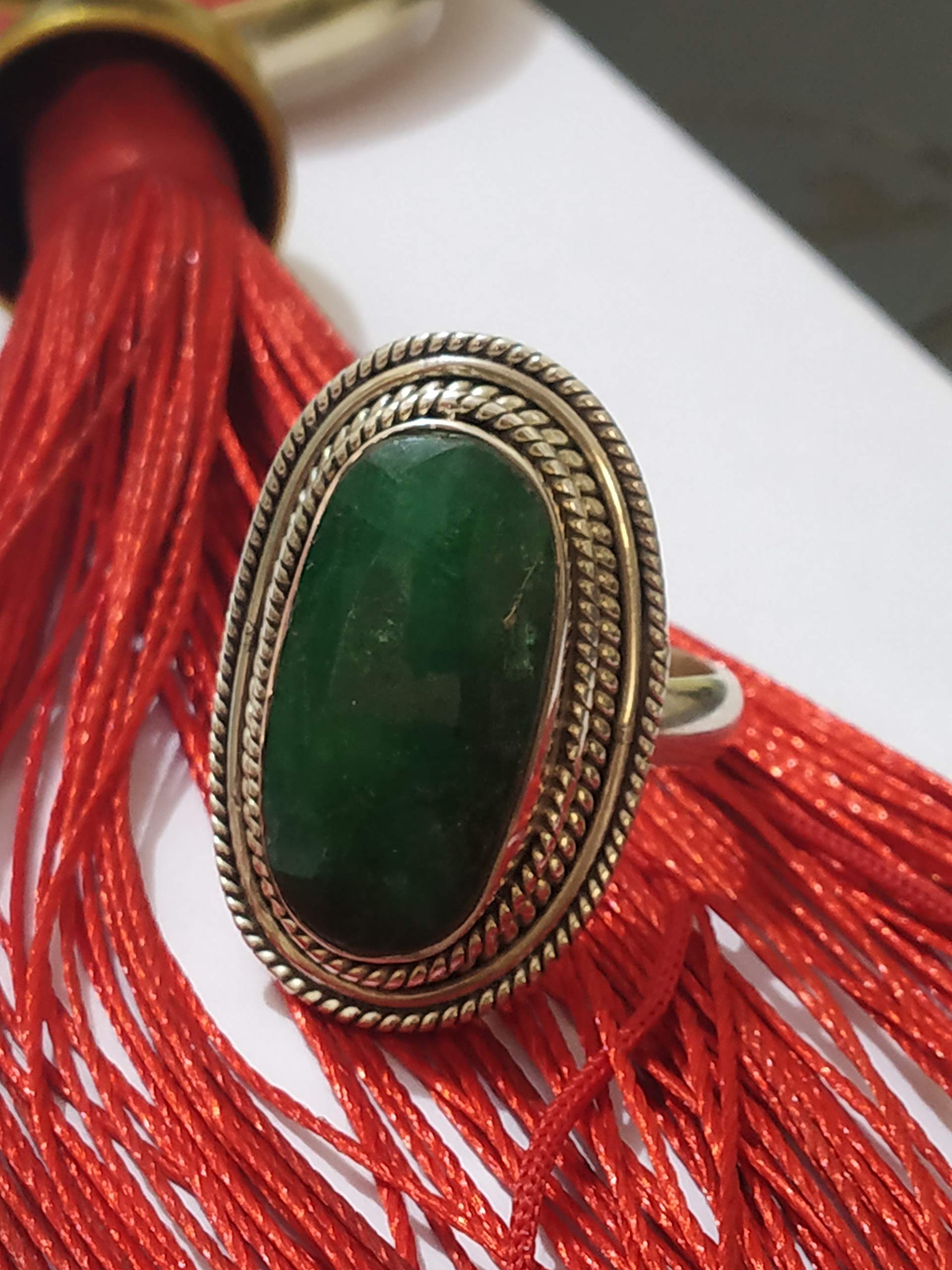 Emerald Ring Sterling Silver - May Birthstone Statement Ring for Women, Boho Engagement & Promise Ring, Art Deco Bridesmaid Gift - Perfect for Weddings, Anniversaries & Special Occasions