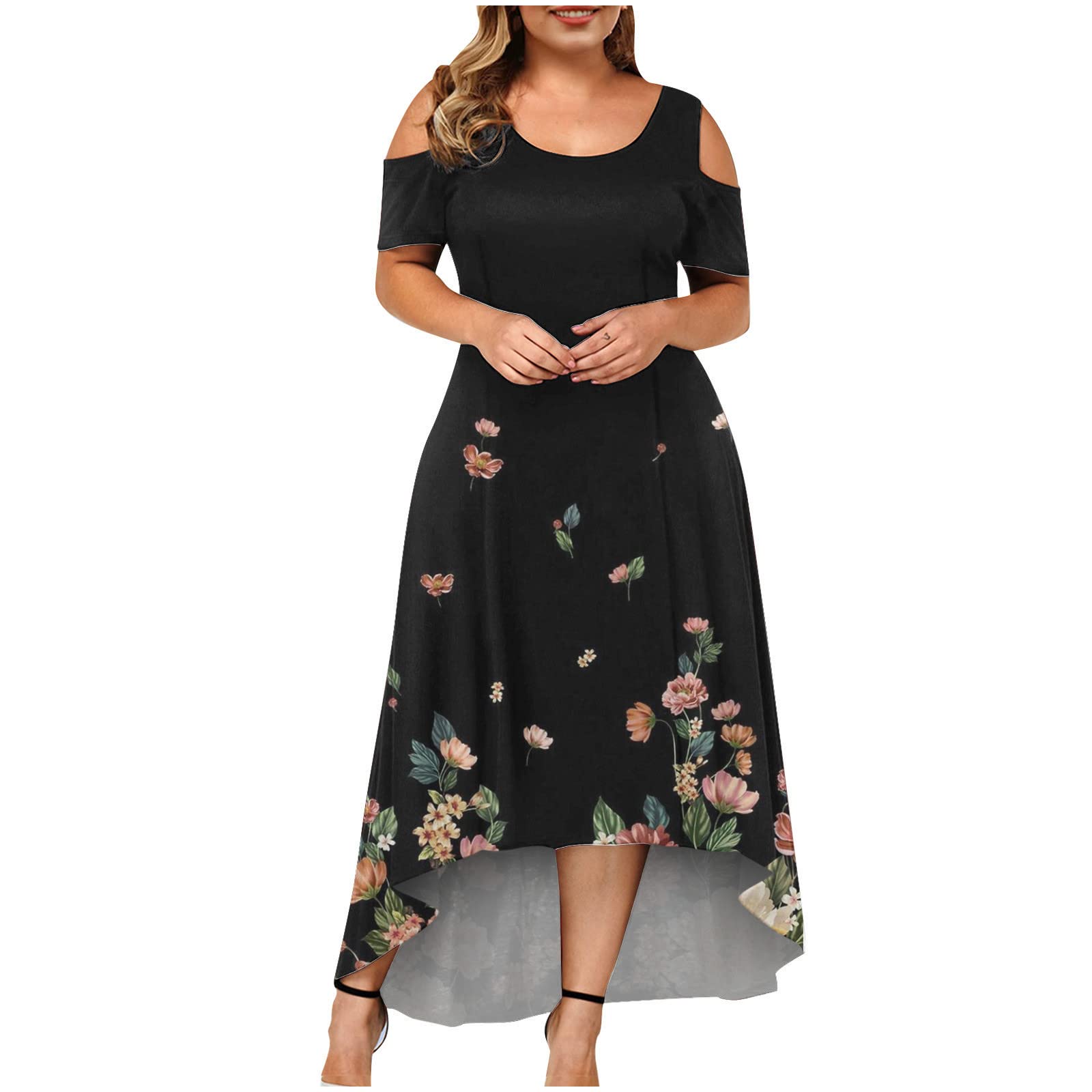 Plus Size Summer Dresses for Women 2023 - Floral Print Maxi Sundress with Short Sleeves & Scoop Neck | Casual Flowy Dress for Beach, Vacation & Outdoor Activities