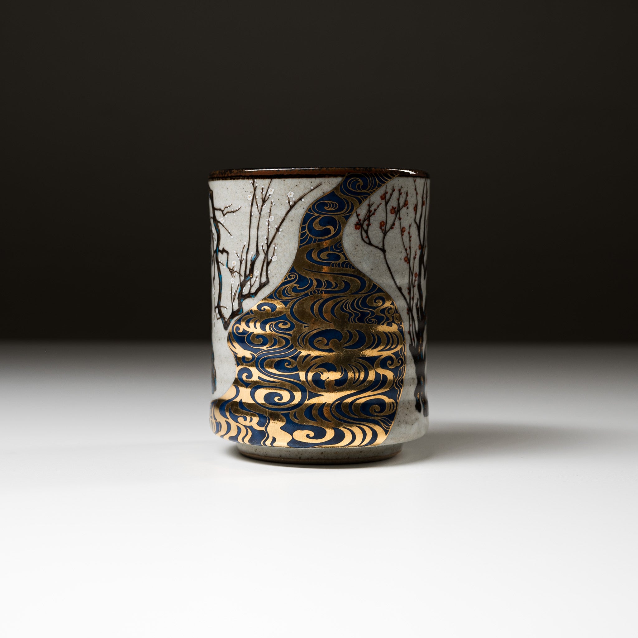 Authentic Kutani Ware Japanese Yunomi Tea Cup - Kōrin Plum Design - Handcrafted Ceramic Tea Cup for Matcha, Green Tea & Hot Beverages - Perfect for Tea Ceremonies, Home Use & Gifts