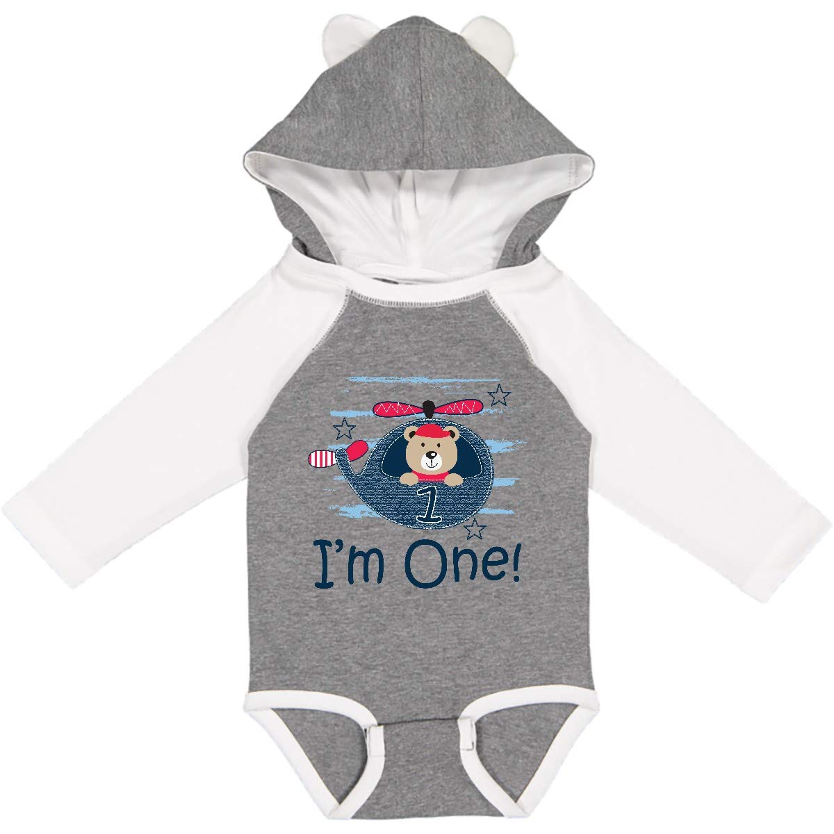 Inktastic 1st Birthday Boys Helicopter Print Long Sleeve Bodysuit - Cute 1 Year Old Baby Boy Outfit for Birthday Party & Photo Shoots
