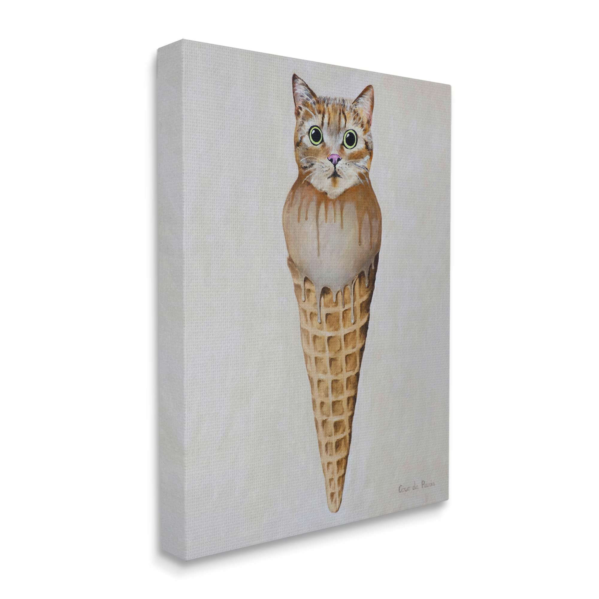 Stupell Industries Tabby Cat Ice Cream Scoop Dessert Waffle Cone - Coco de Paris Design | Fun Kitchen Decor for Ice Cream Lovers & Cat Enthusiasts
