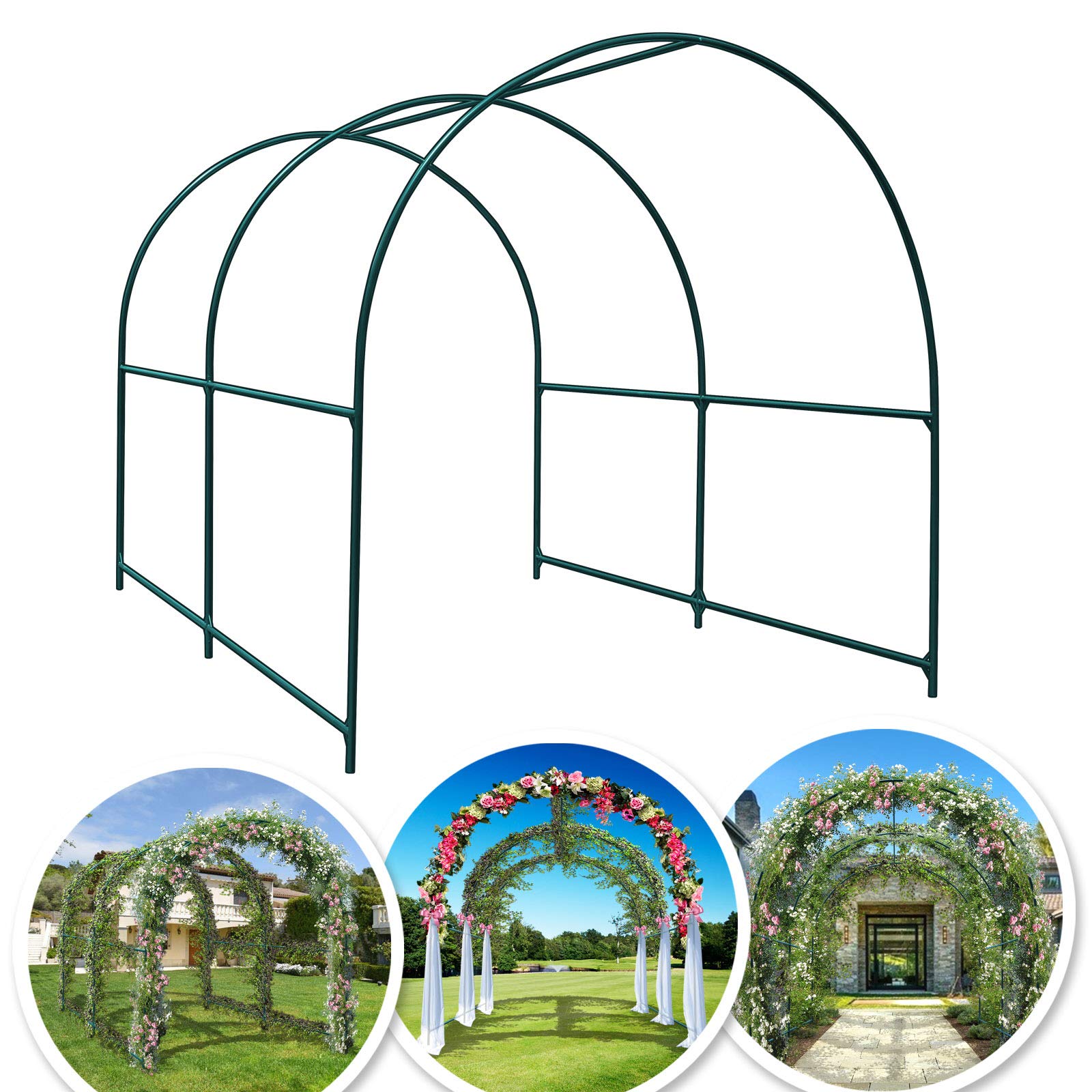 BenefitUSA 8.2x7x7.2ft Heavy Duty Garden Trellis for Climbing Plants, Flowers & Vegetables - Rust-Resistant Metal Plant Support Arch with Multi-Use Design - Perfect for Outdoor Gardens, Vineyards & Backyard Decor