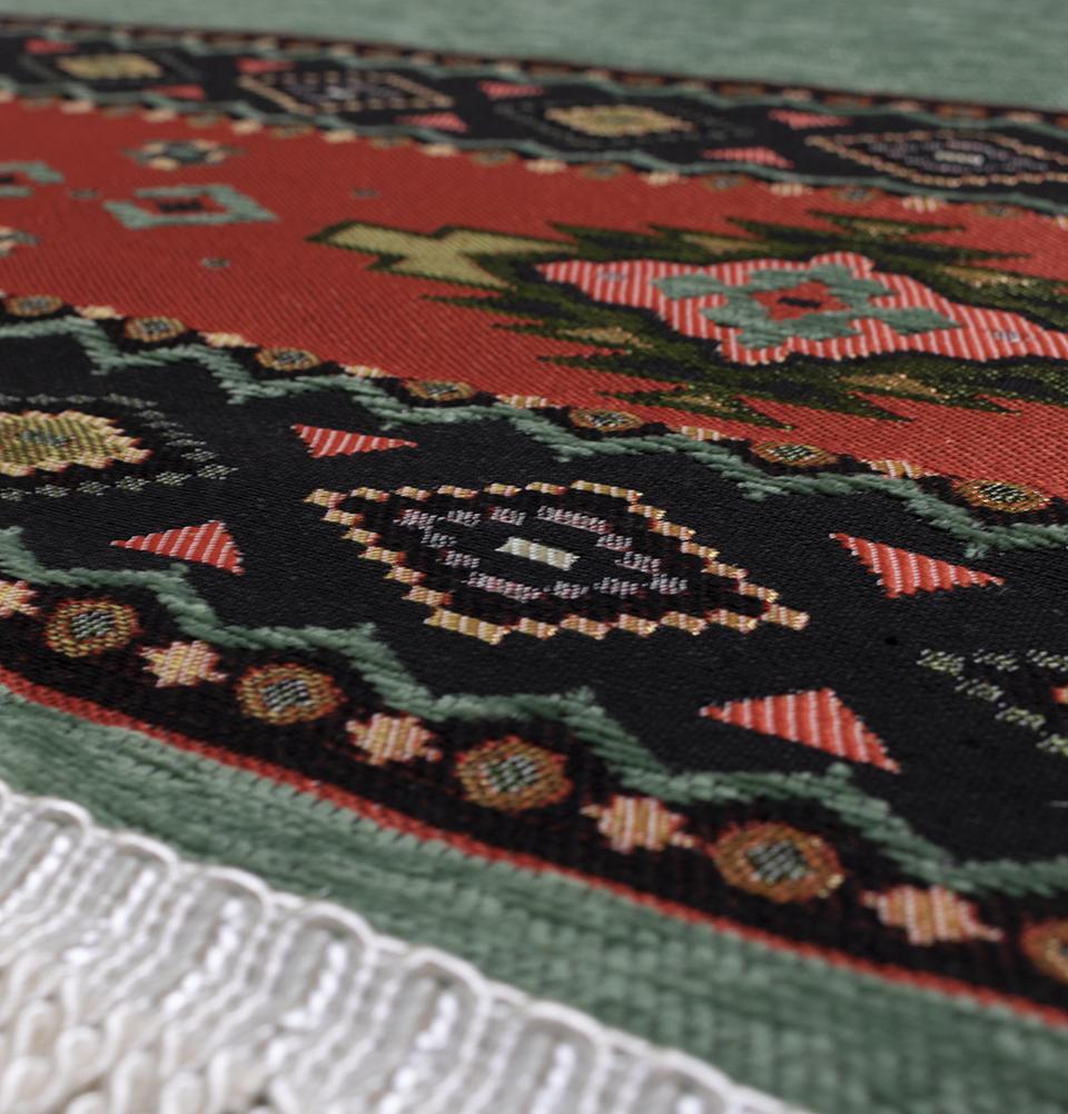 Premium Handwoven Chenille Islamic Prayer Rug - Kaba Sage Green for Home, Mosque & Travel - Soft & Durable Muslim Prayer Mat for Daily Salah