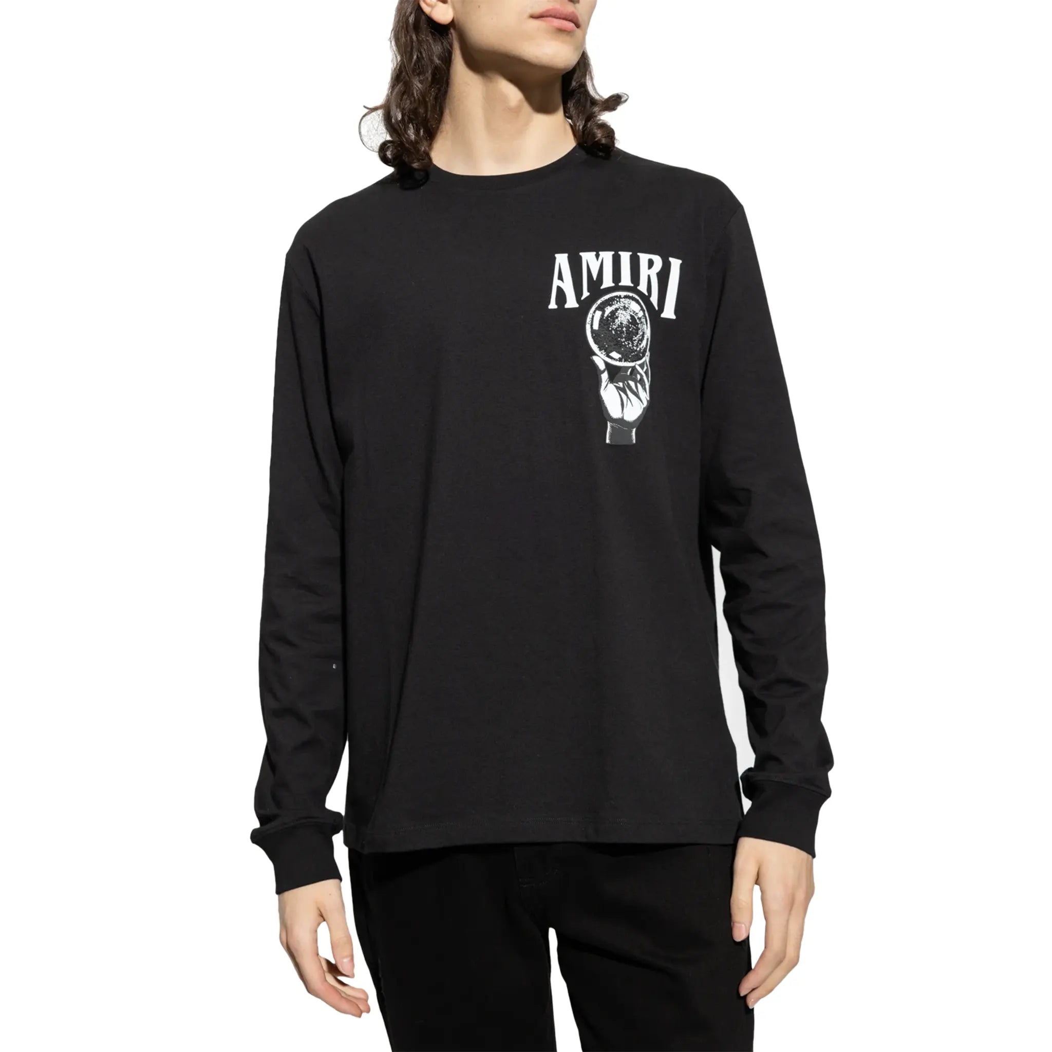 Amiri Crystal Ball Long Sleeve Black T-Shirt for Men - Luxury Streetwear Fashion Top for Casual Wear & Night Out