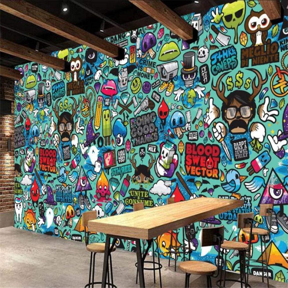 Custom 4D Wall Mural - Cartoon Abstract Graffiti HD Printed Silk Wallpaper for Living Room & Bedroom Decor | Large Artistic Wall Painting Poster | Perfect for Home, Office & Kids Room Interior Design