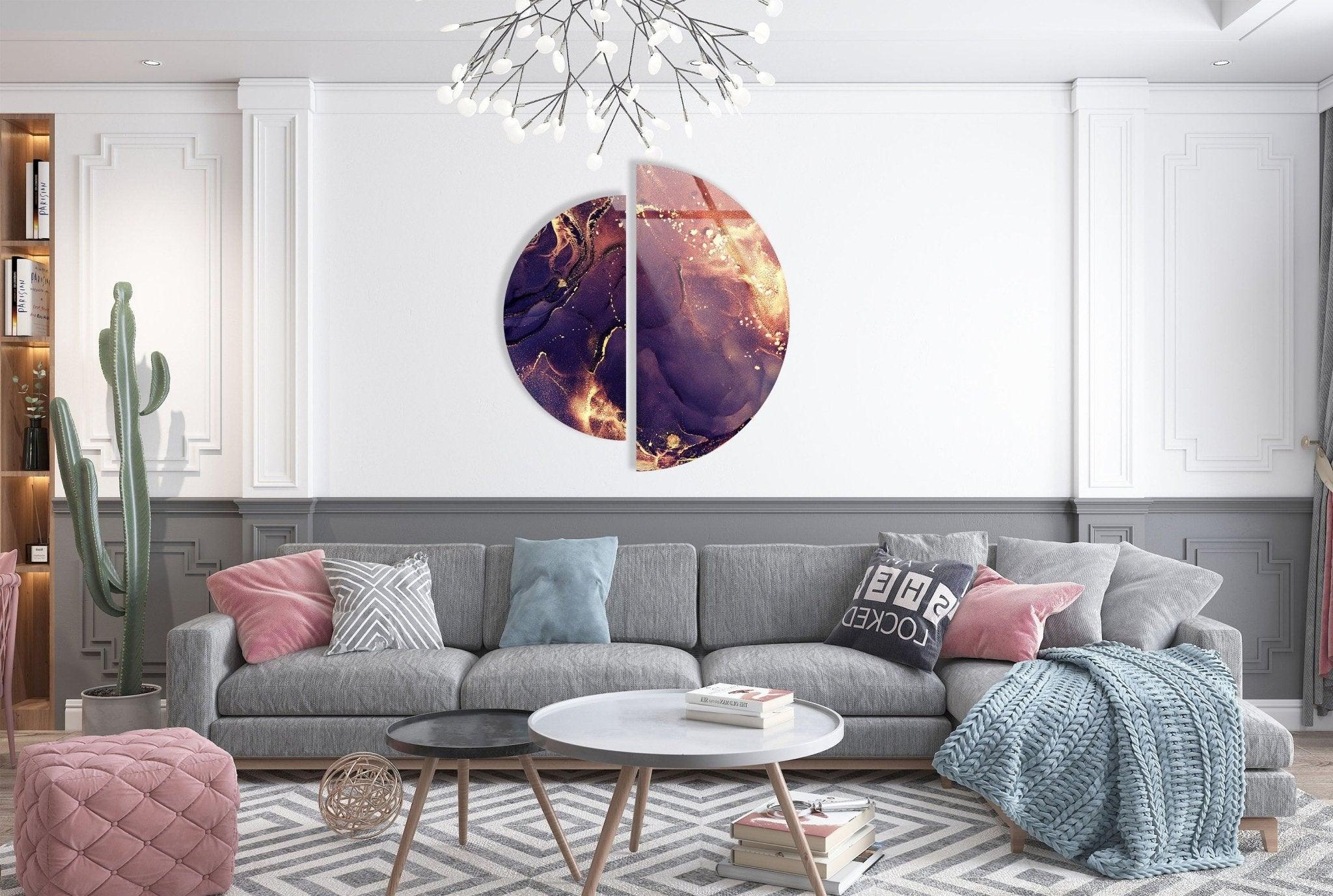 Abstract Marble Purple Glass Wall Art - Modern Home Decor for Living Room, Bedroom & Office - Handmade Glass Wall Sculpture for Unique Interior Design