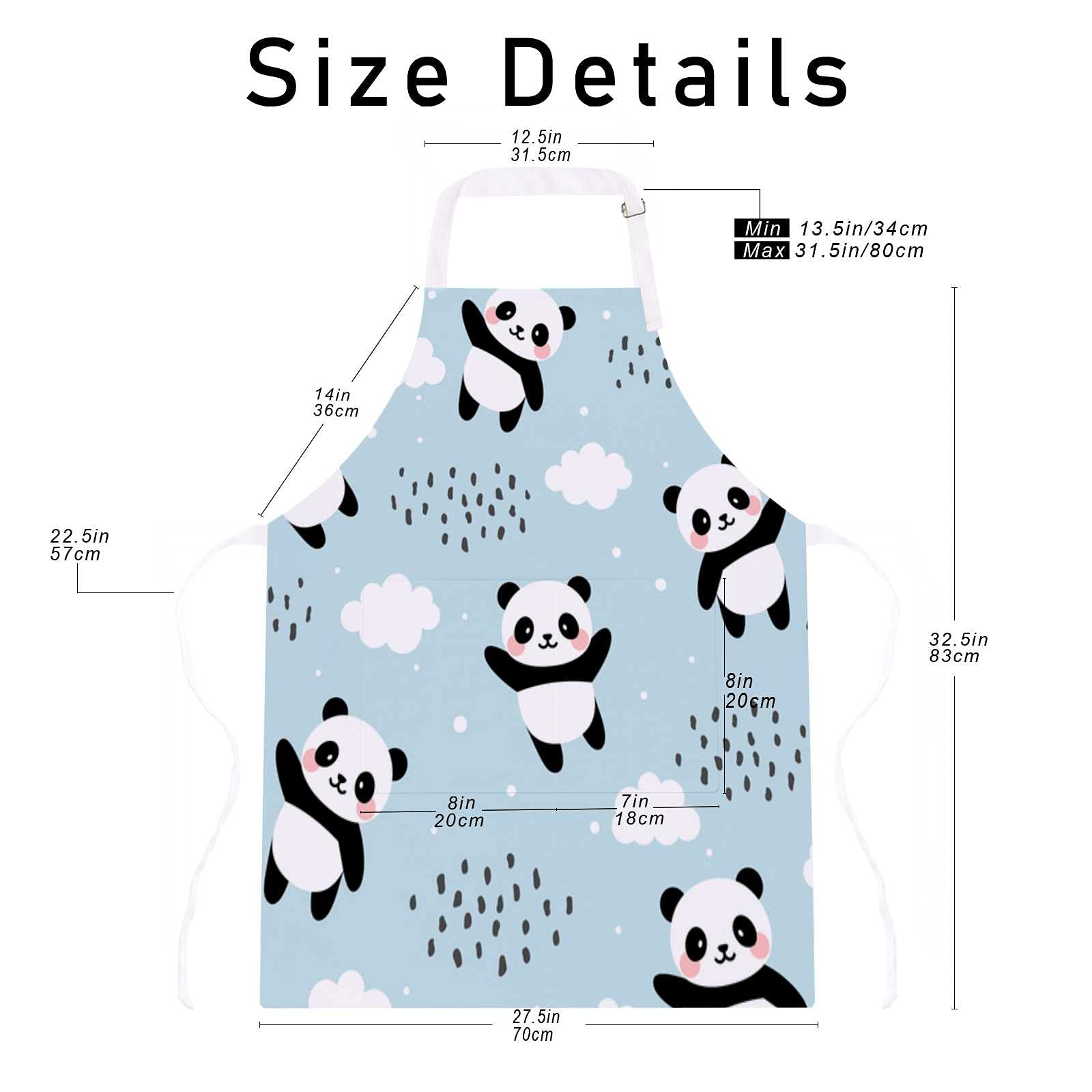 Cute Panda Blue Adjustable Kitchen Apron Set with Pockets, Oven Mitt & Pot Holder - 3 Piece Cooking Accessories for Baking, Grilling & Microwave Use
