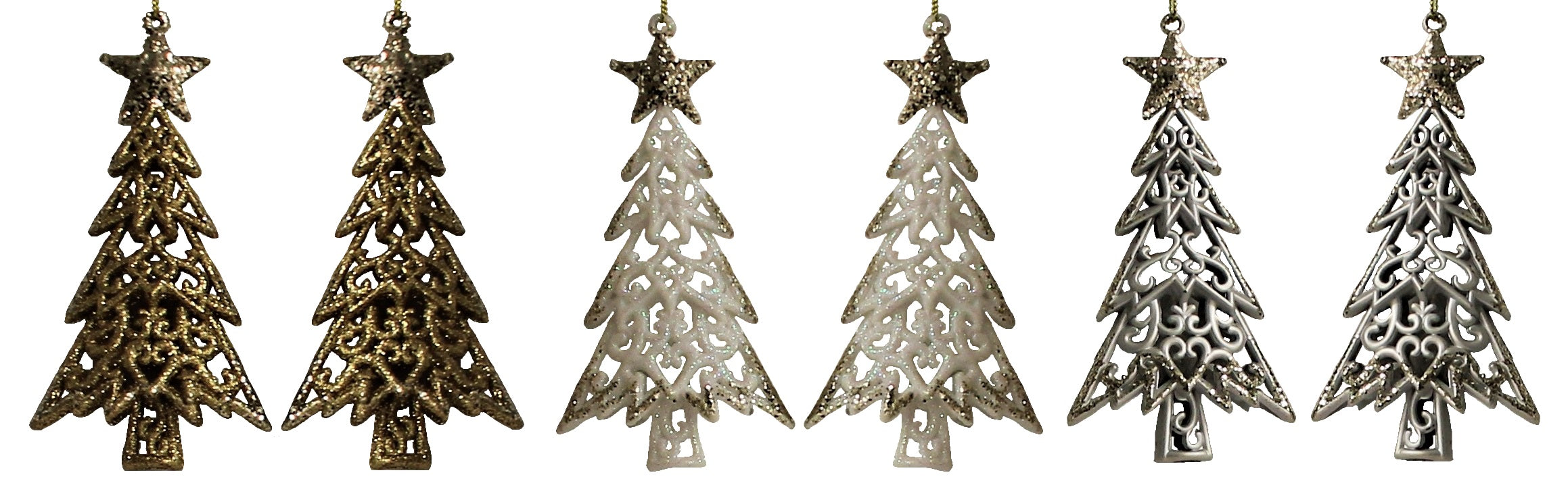 2 Pack Shatterproof Glitter Christmas Tree Ornaments - Gold, White & Silver Hanging Decorations for Holiday Party, Home & Office Decor