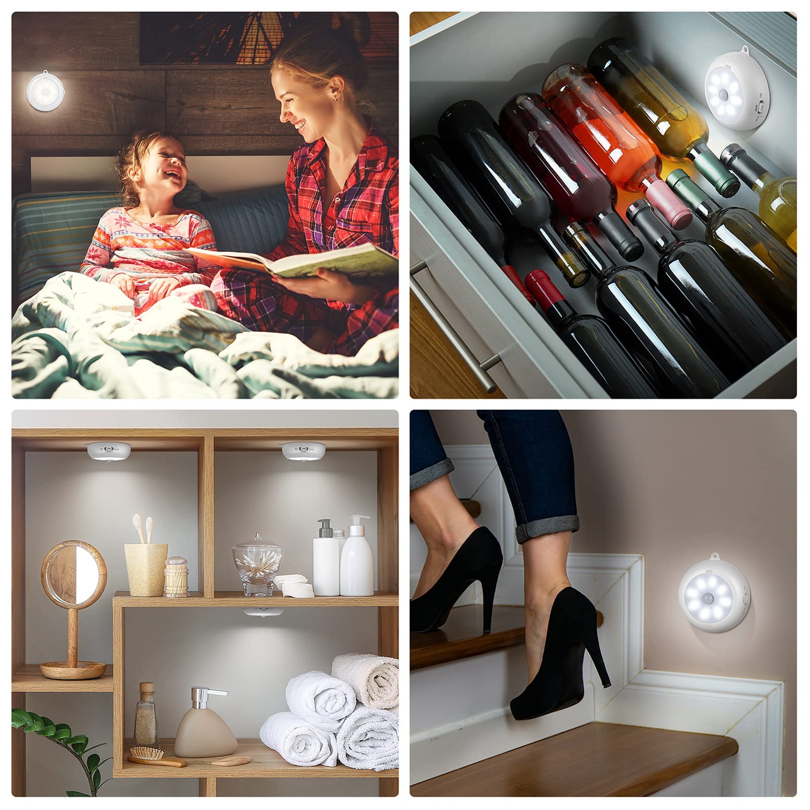 BLS 3 Pack 36 LED Closet Lights with Motion Sensor - Battery Powered Wireless Puck Lights for Cabinets, Ceiling & Night Lighting | Perfect for Bedrooms, Hallways, Pantries & Staircases (AA Battery Operated)