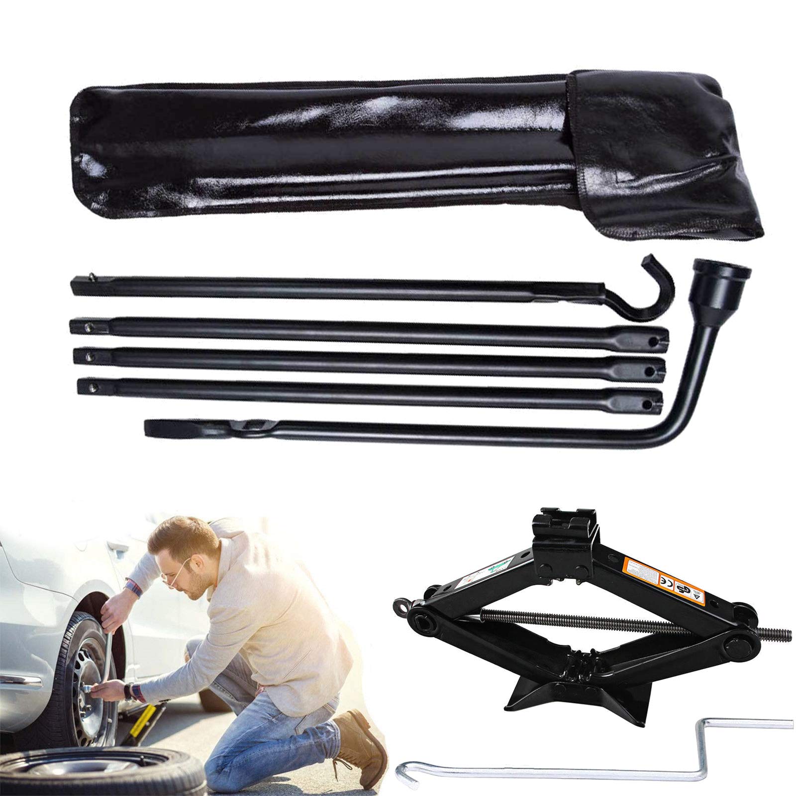 Heavy Duty Spare Tire Tool Kit with Lug Wrench Extension & Portable 2-Tone Scissor Jack - Compatible with Dodge Ram 1500 2002-2015 Models - Perfect for Roadside Emergencies & Off-Road Adventures