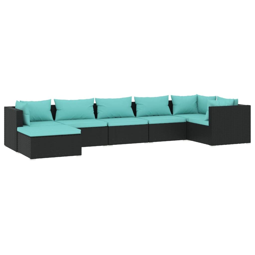 vidaXL 7-Piece Patio Lounge Set - Outdoor Garden Furniture, Black Poly Rattan Sectional Sofa with Cushions - Perfect for Backyard, Poolside & Patio Relaxation