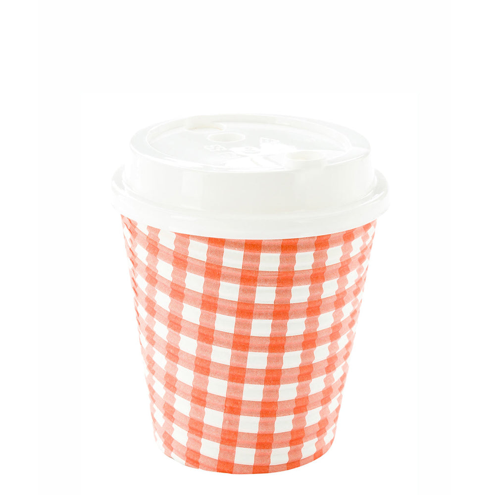 8 oz Disposable Paper Coffee Cups with Picnic Print - Spiral Wall Design - 3.5