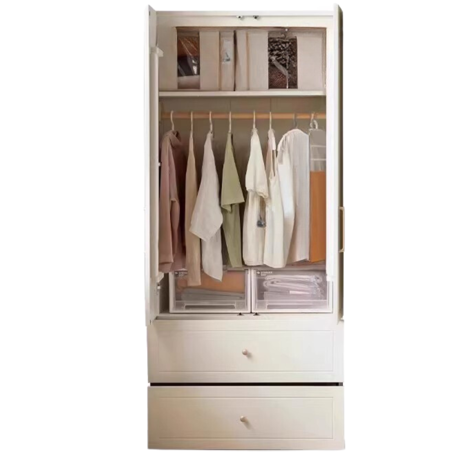 French Cream Pine Solid Wood Wardrobe - Elegant Bedroom Storage for Clothes & Accessories | Perfect for Master Bedroom, Guest Room & Walk-In Closets