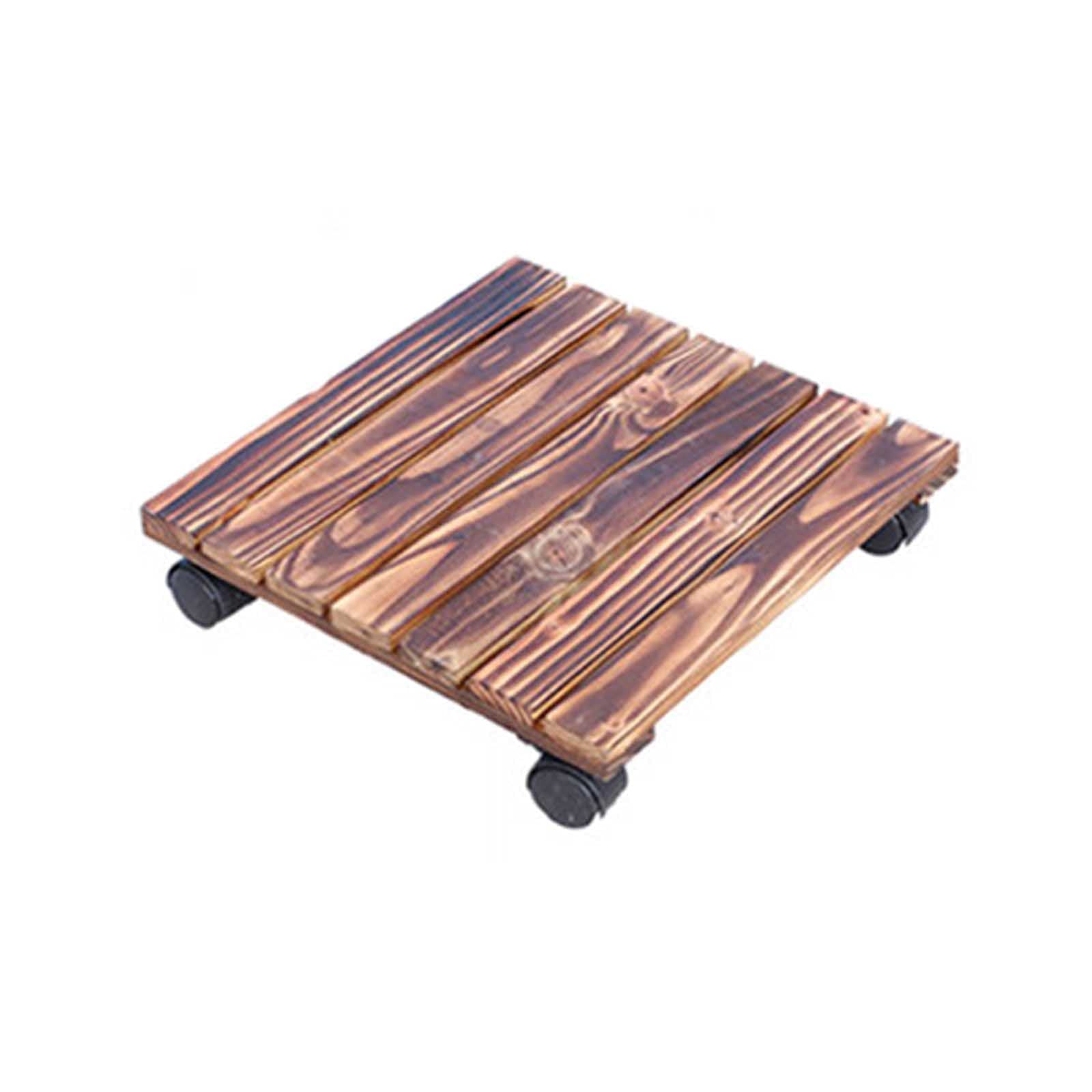 Rolling Wooden Planter Caddy with Wheels - Round Flower Pot Stand with Rotating Tray for Indoor/Outdoor Plants - Perfect for Garden, Patio, and Home Decor