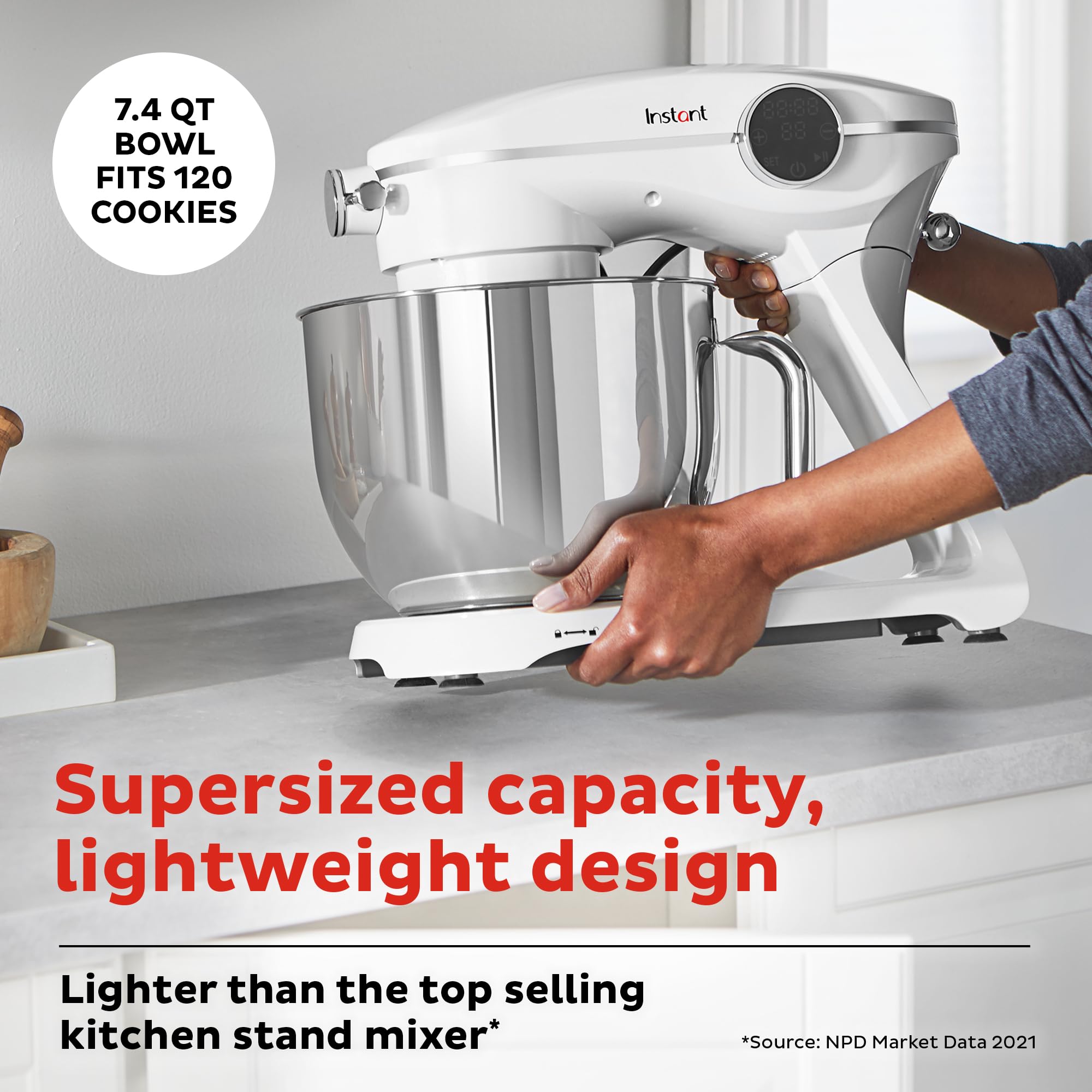 Instant Pot Instant Stand Mixer Pro - 600W 10-Speed Electric Mixer with Digital Display, 7.4-Qt Stainless Steel Bowl, Dishwasher Safe Attachments (Whisk, Dough Hook & Mixing Paddle) - Pearl White | Perfect for Baking Cakes, Cookies, Bread & More in Home Kitchen