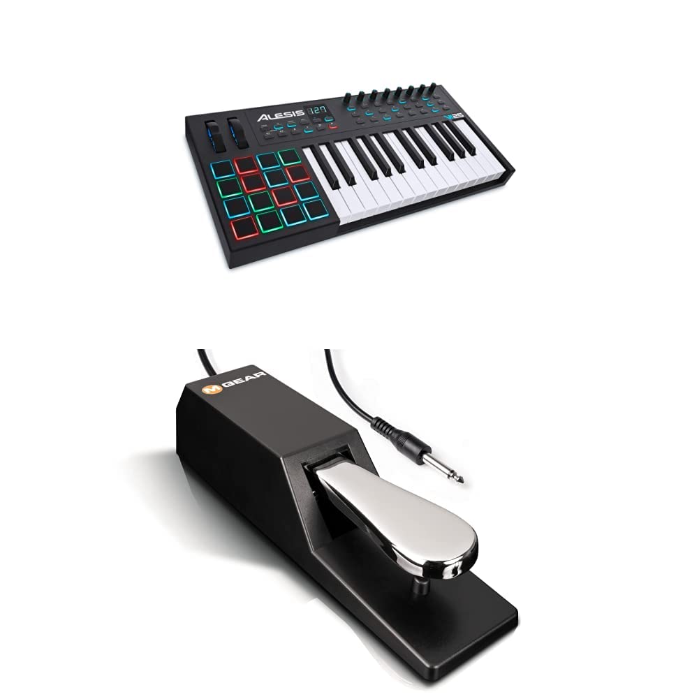Alesis VI25 25-Key USB MIDI Keyboard Controller Bundle with 16 Beat Pads, Sustain Pedal & Pro Software Suite | M-Audio SP-2 Pedal Included | Perfect for Music Production, Home Studio Recording & Live Performances