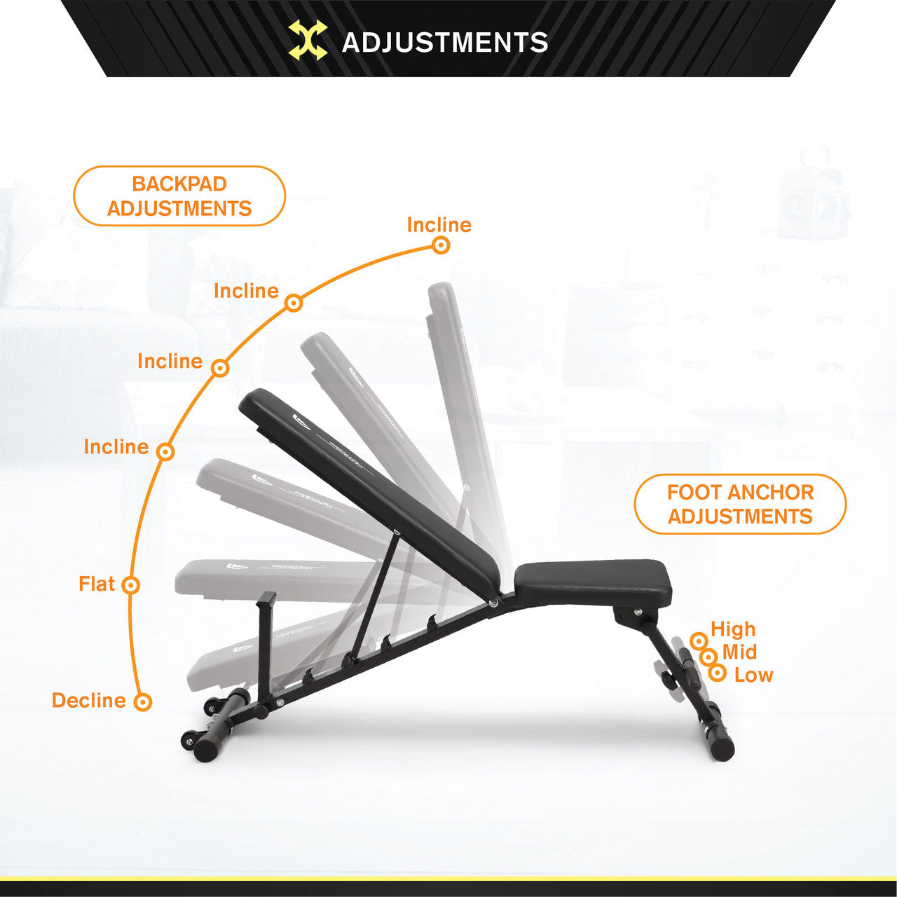 Adjustable Weight Bench for Home Gym - 6-Position Incline/Decline Workout Bench with Leg Holders | Perfect for Strength Training, Dumbbell Exercises & Full-Body Workouts - Circuit Fitness AMZ 617BN