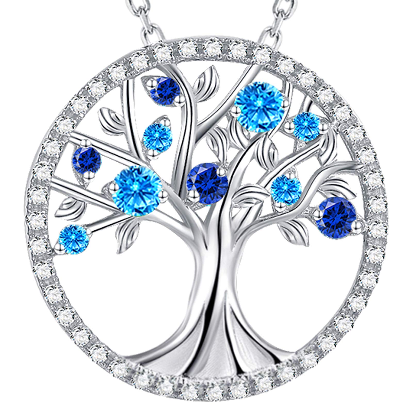 Tree of Life Pendant Necklace for Women - Sterling Silver Birthstone Jewelry with Aquamarine, Emerald & More | Spiritual Protection & Elegant Everyday Jewelry | Perfect Birthday Gift for Wife, Mom, Sister | March & April Birthstones | Ideal for Meditation, Yoga & Special Occasions