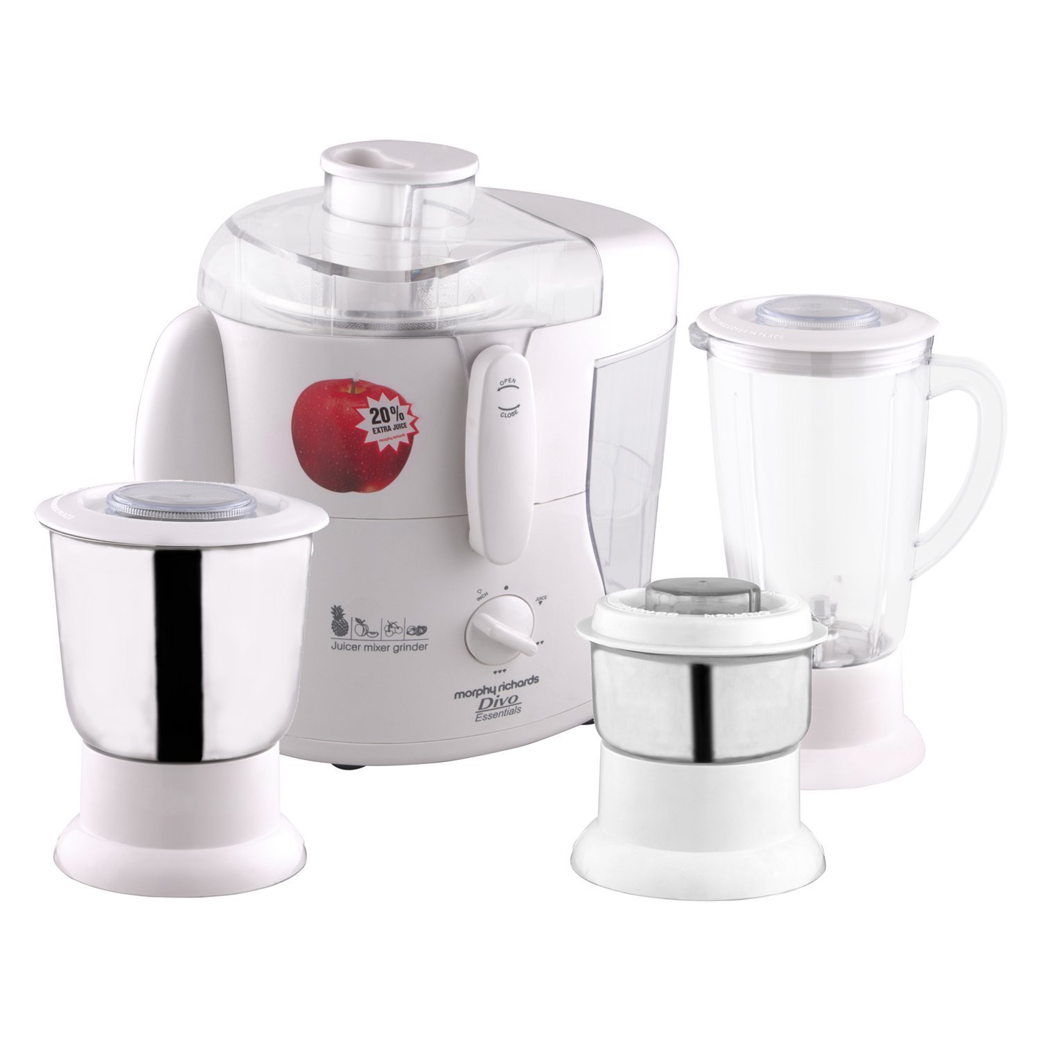 Refurbished Morphy Richards 500W 3-Jar Juicer Mixer Grinder - White | Perfect for Smoothies, Juicing & Grinding Spices | Ideal for Home Kitchens & Healthy Lifestyles