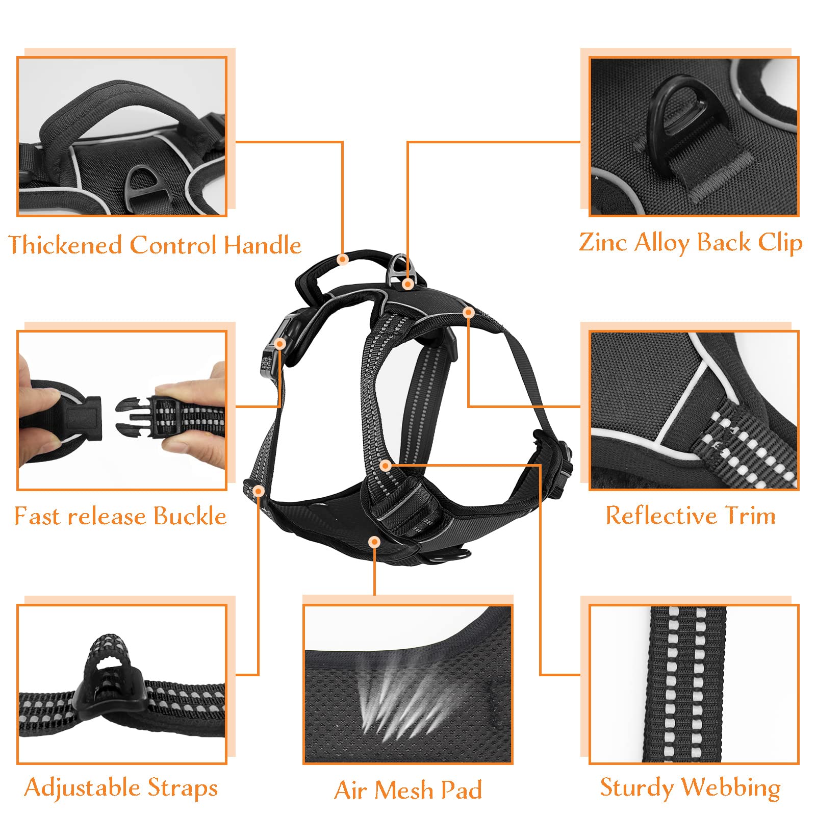 No Pull Dog Harness - Adjustable Reflective Pet Vest with Front Clip & Padded Design for Small, Medium, Large Dogs (XL, Black) - Easy Control Handle for Outdoor Training, Walking & Hiking - Perfect for Daily Walks, Park Adventures & Pet Safety