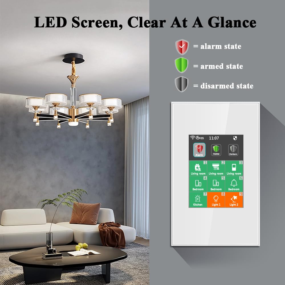 LANBON L8-HAK LCD 2-in-1 Smart Alarm Switch - Wireless DIY Home Security System with Smart Light Control (7-Piece Kit, Neutral Wire Required) - Perfect for Home Automation & Burglar Protection