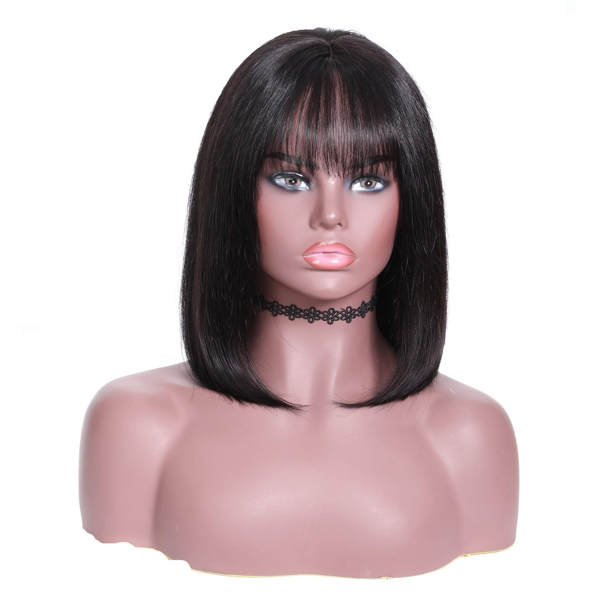 150% Density Human Hair Lace Front Wigs with Air Bangs - 10 Inch Bob Thick Straight Natural Color Lace Wig for Black Women | Perfect for Daily Wear, Parties & Special Occasions