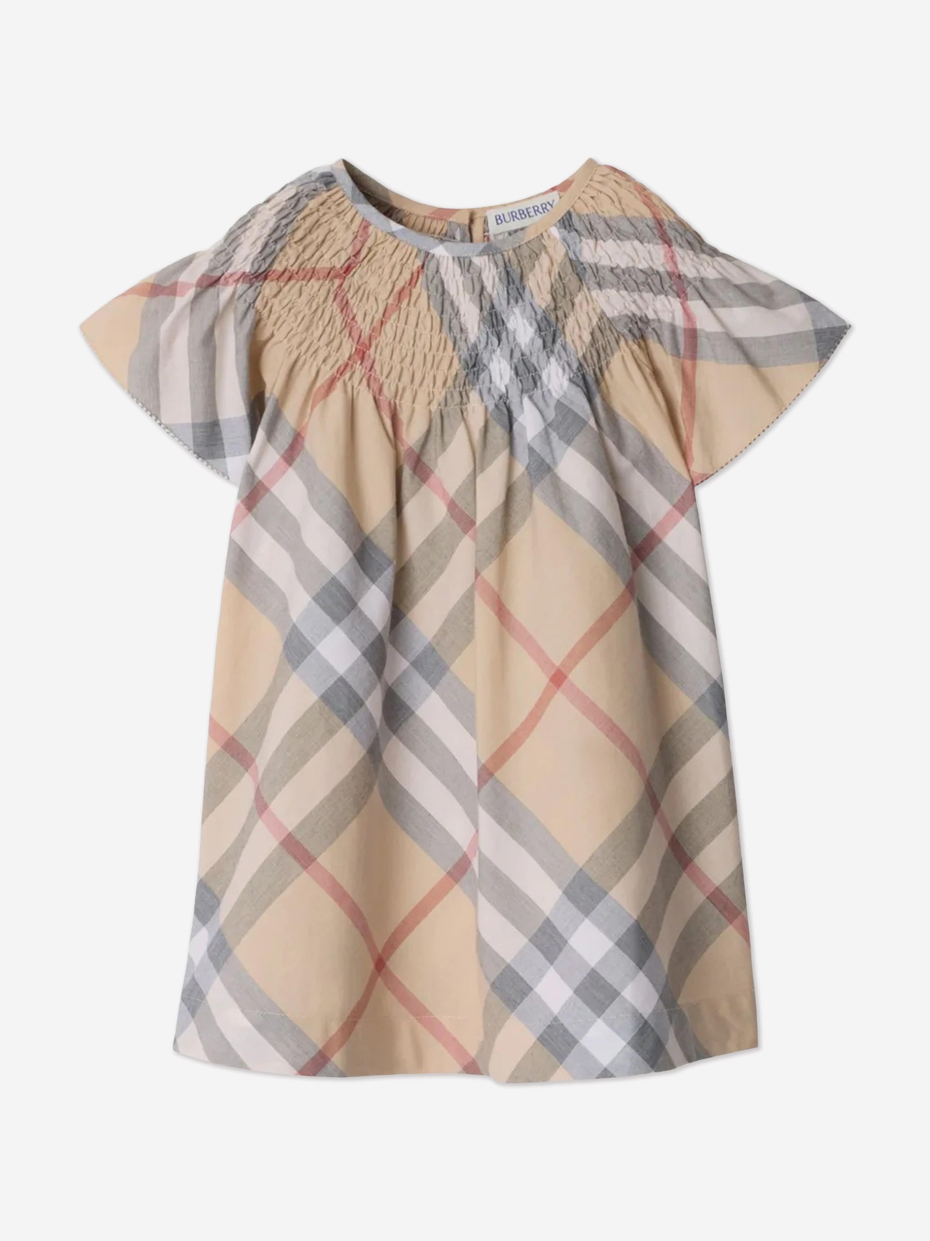 Baby Girls Mini Cali Check Dress in Beige - Cute Casual Outfit for Toddler Playdates & Family Photos