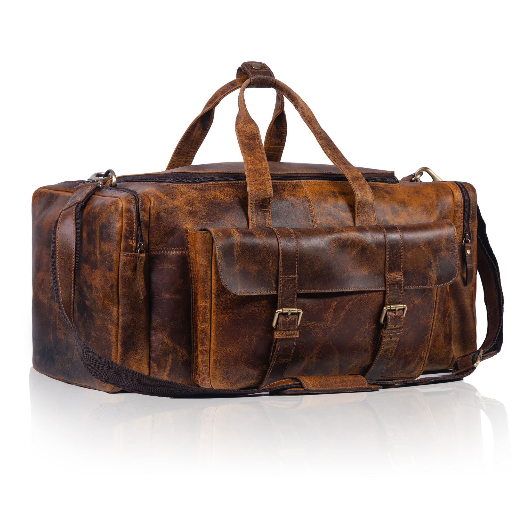 24 Inch Leather Duffel Bag with U-Shaped Zipper - Spacious Travel, Sports, Gym & Weekend Holdall - Perfect for Business Trips, Workouts & Outdoor Adventures