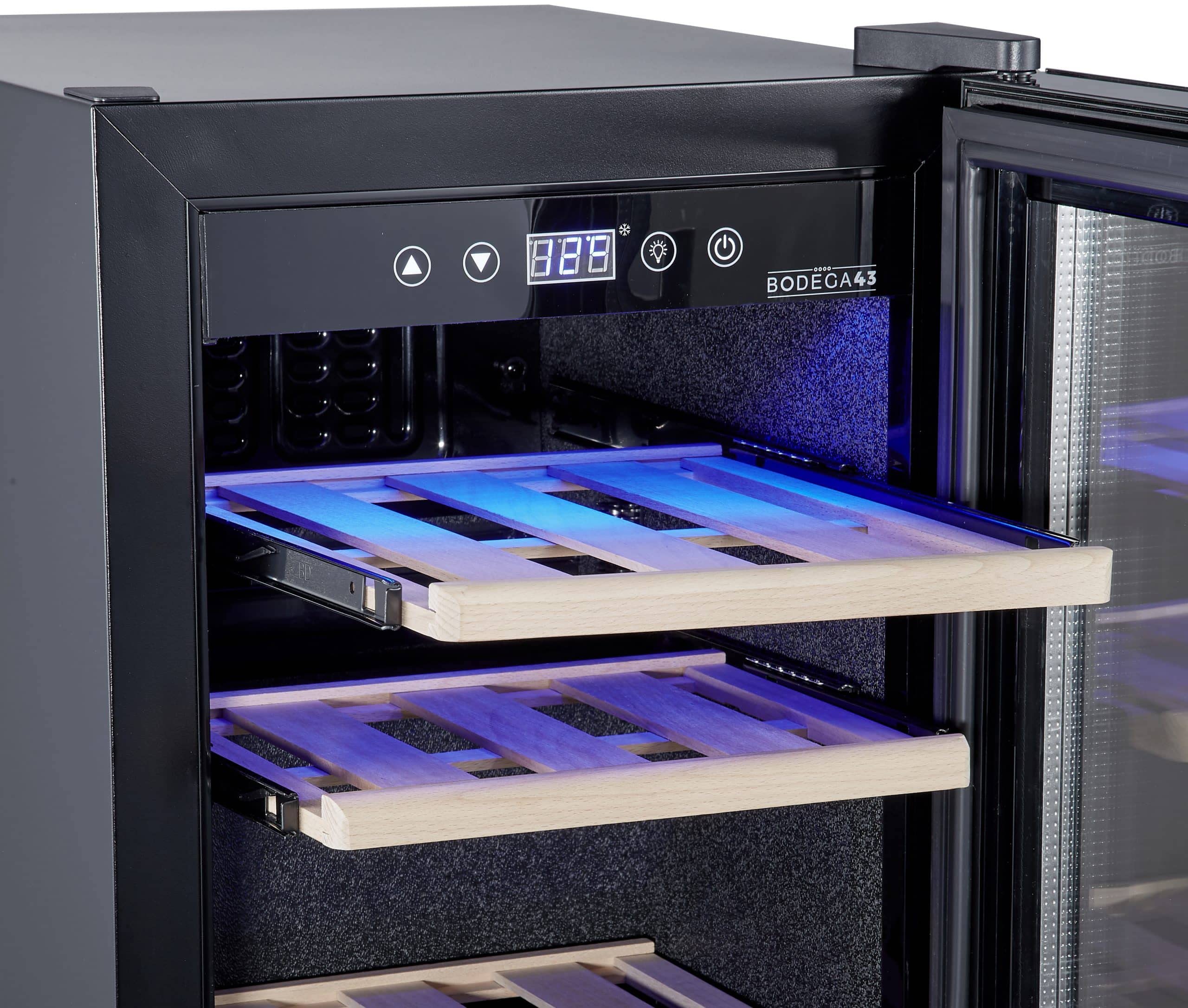 BODEGA43-12C 12 Bottle Wine Cooler Refrigerator - 33L Capacity, 5-20°C Temperature Range, Single Zone, Ultra Quiet 41dB, Compressor Cooling System with 3 Beechwood Shelves - Perfect for Home Bars, Kitchen Countertops, and Small Spaces