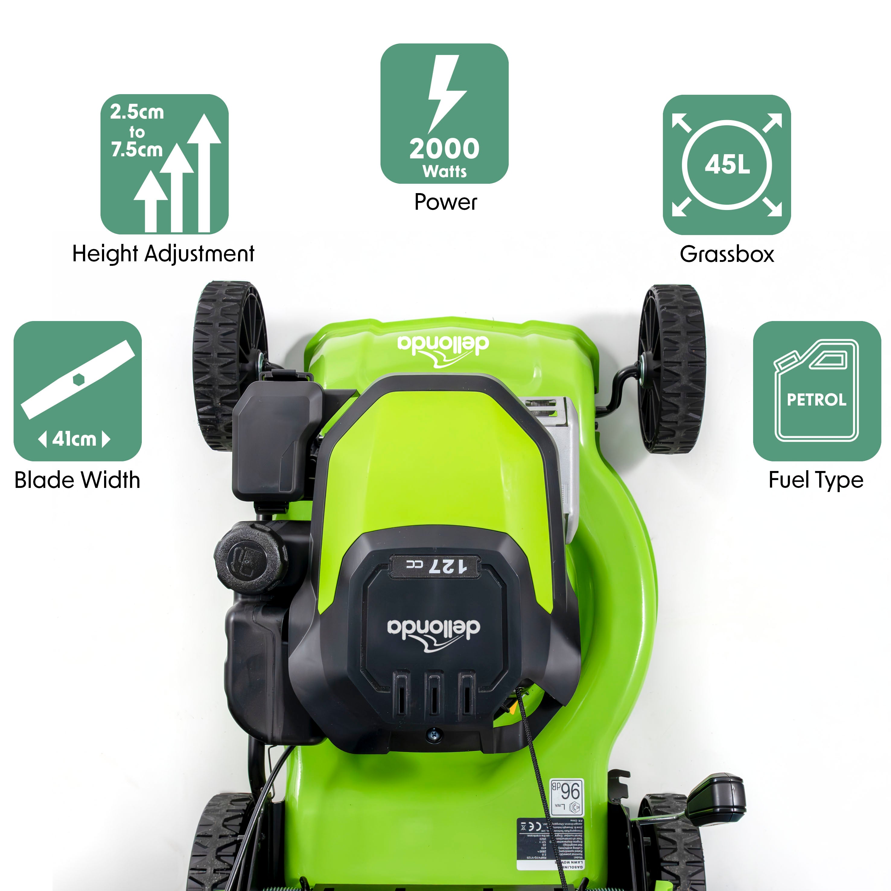 127cc 16-Inch 4-Stroke Gas Powered Push Lawn Mower with 41cm Cutting Width - Ideal for Small to Medium Yards, Home Garden Lawn Care & Landscaping