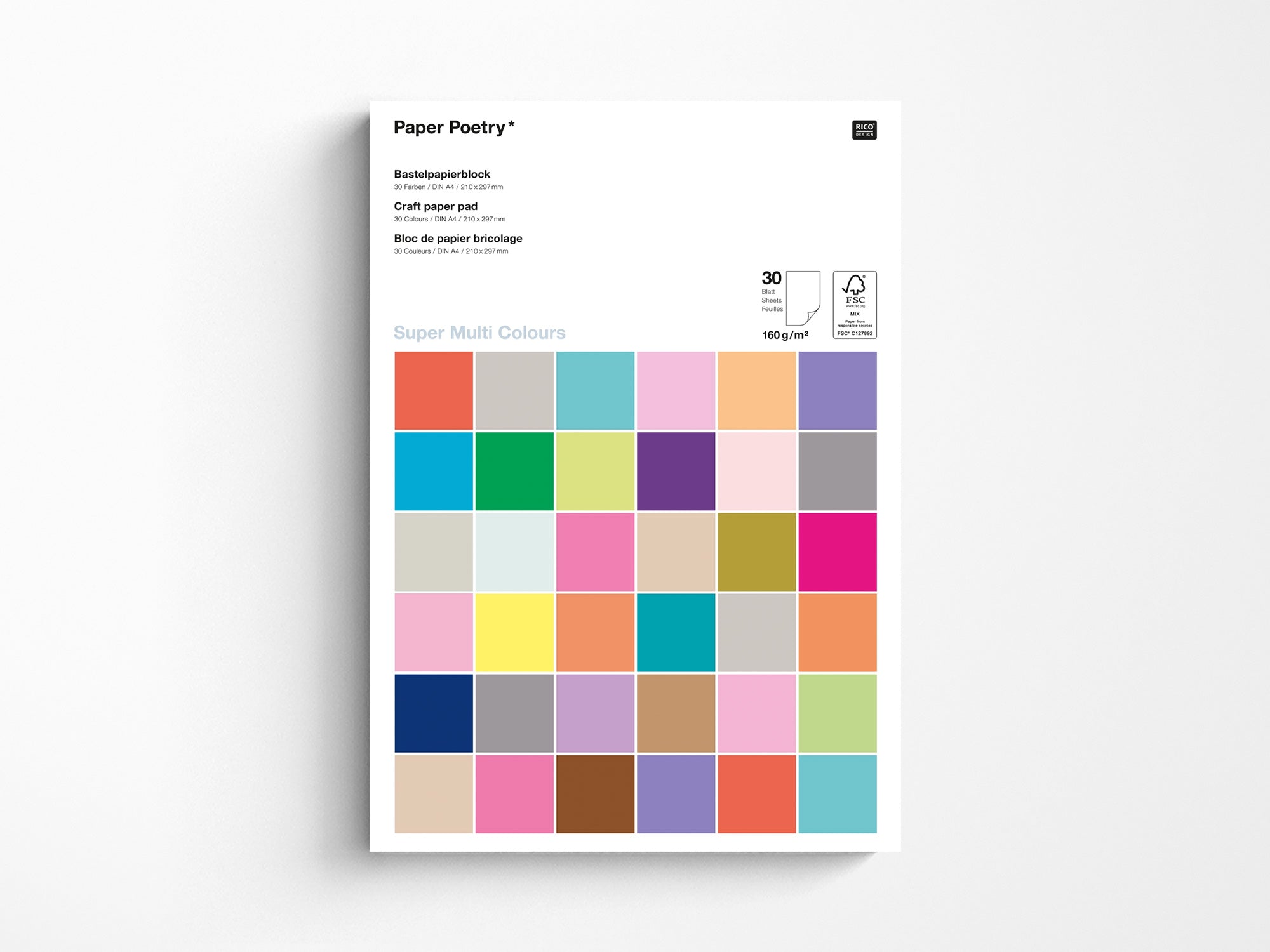 Rico Design Premium Colored Paper Pad - 50 Sheets, 10 Vibrant Colors, 8.5 x 11 Inches - Perfect for Scrapbooking, Card Making, and DIY Craft Projects