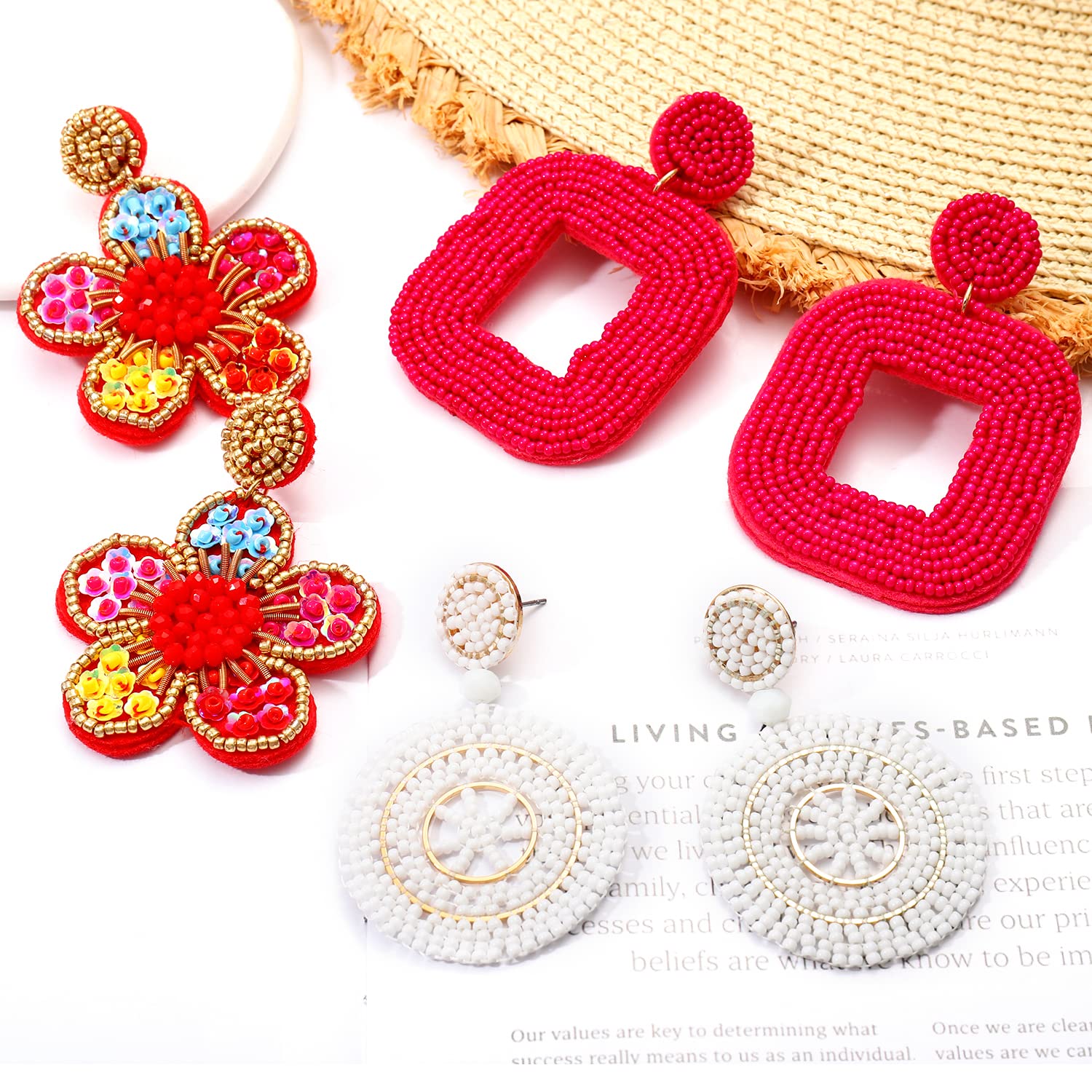 Handmade Bohemian Seed Bead Drop Dangle Earrings for Women - Lightweight Summer Party Jewelry Gifts for Holiday, Festival & Special Occasions | Perfect for Beach Vacations, Weddings and Boho Fashion Accessories