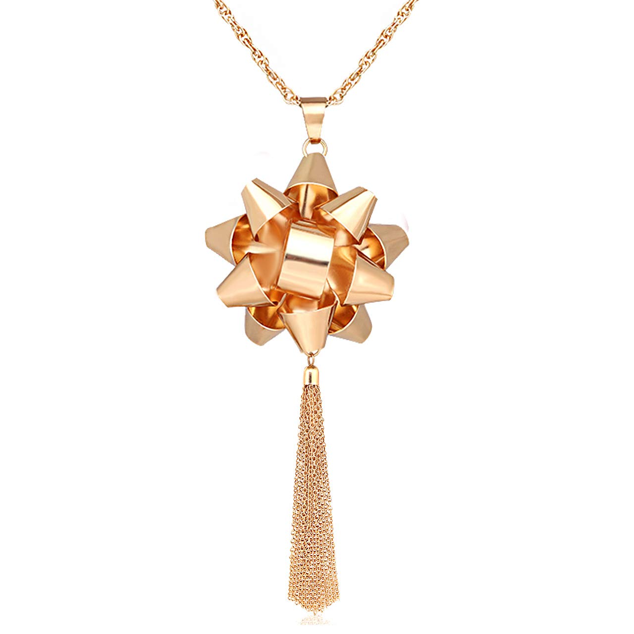 Christmas Necklace for Women - Elegant Xmas Gift with Bow Pendant & Tassel Chain - Perfect for Holiday Parties, Gift Giving & Festive Outfits