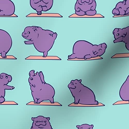 Hippo Animal Yoga Printed Minky Fabric Fat Quarter - Soft Plush Fabric for Sewing Baby Blankets, Quilt Backing & DIY Projects - Perfect for Nursery Decor, Gift Making & Crafting