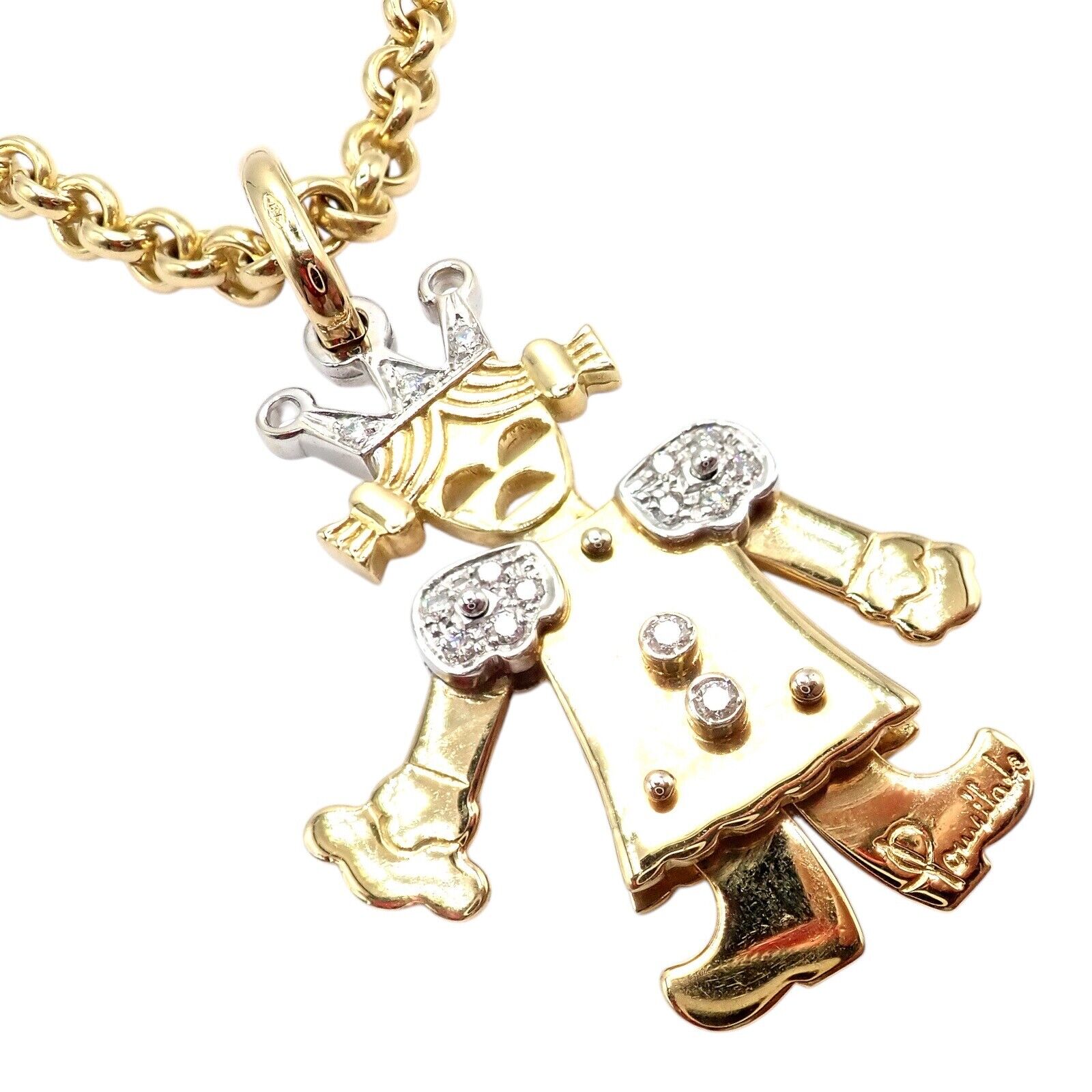 18K Yellow & White Gold Diamond Queen Pendant Necklace for Women | Luxury XL Link Chain with Animated Design | Perfect for Parties, Weddings & Special Occasions